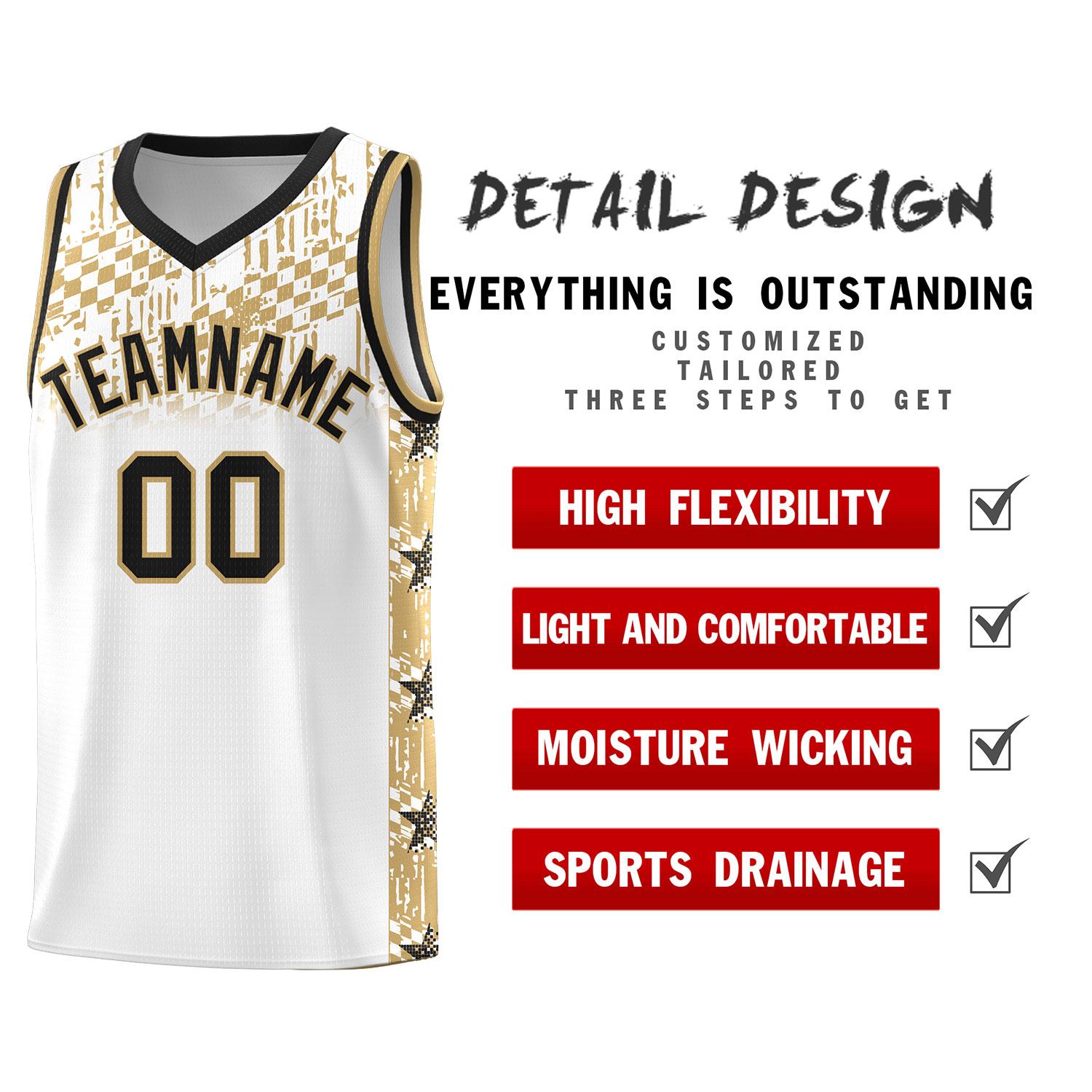 Custom White Mosaic Stars Pattern Sports Uniform Basketball Jersey