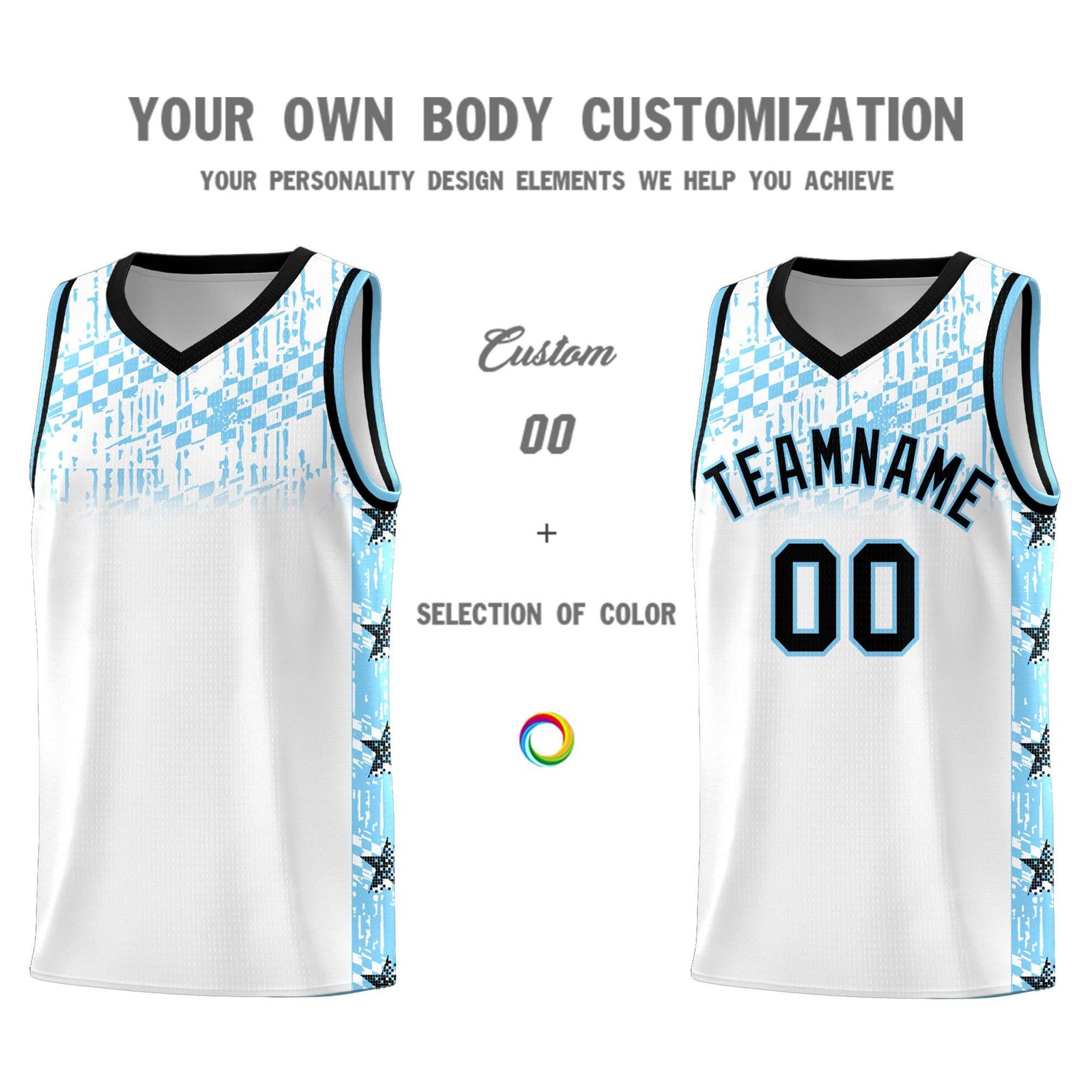 Custom White Mosaic Stars Pattern Sports Uniform Basketball Jersey