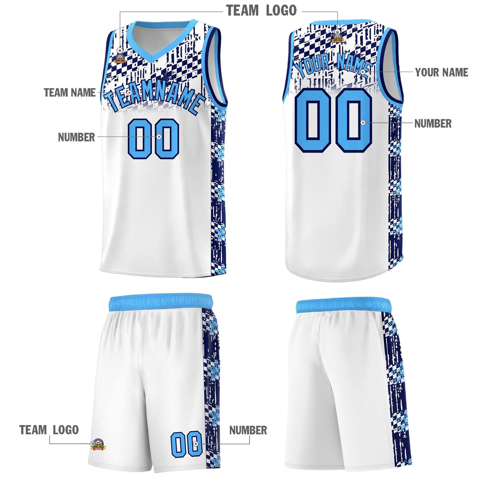 Custom White Mosaic Stars Pattern Sports Uniform Basketball Jersey