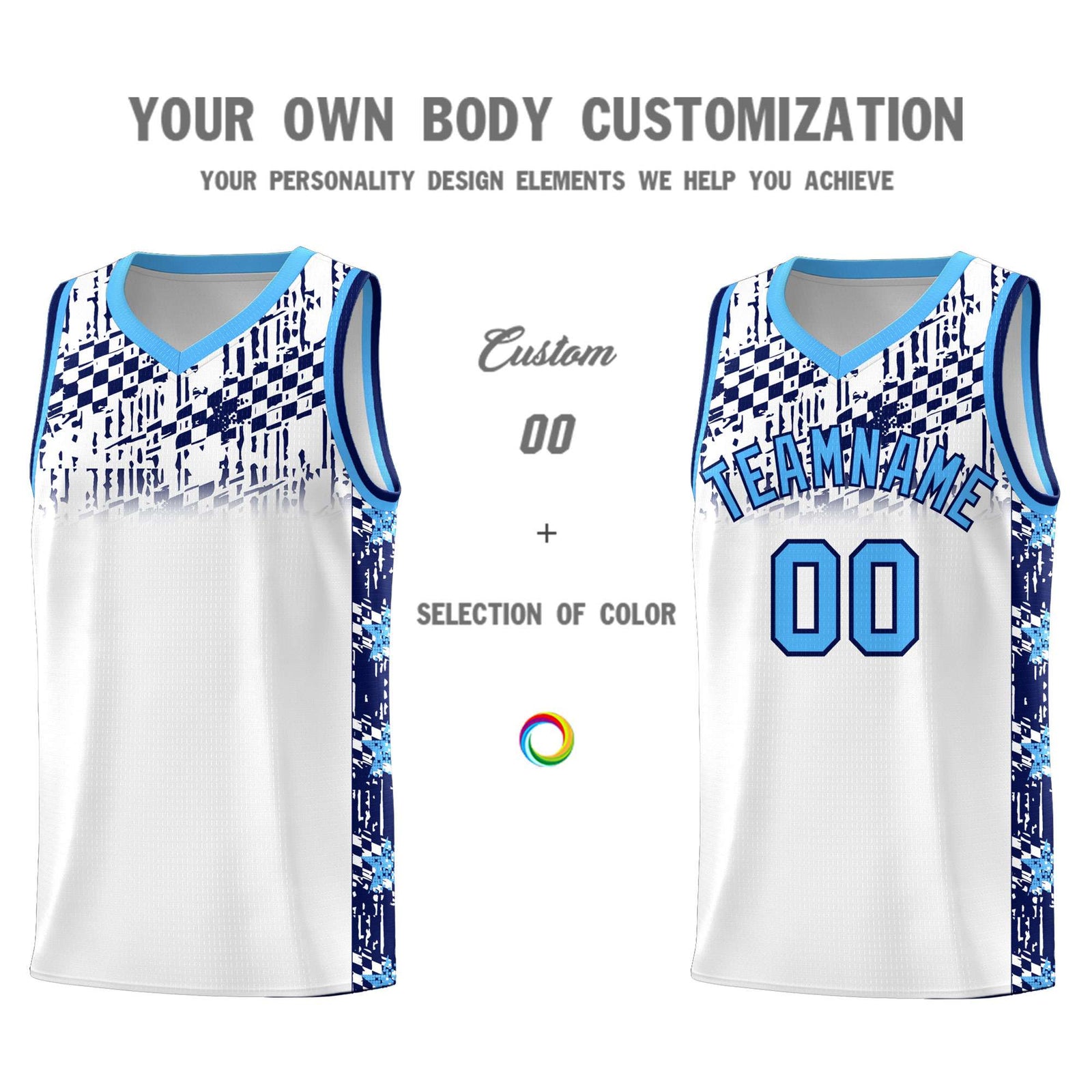Custom White Mosaic Stars Pattern Sports Uniform Basketball Jersey