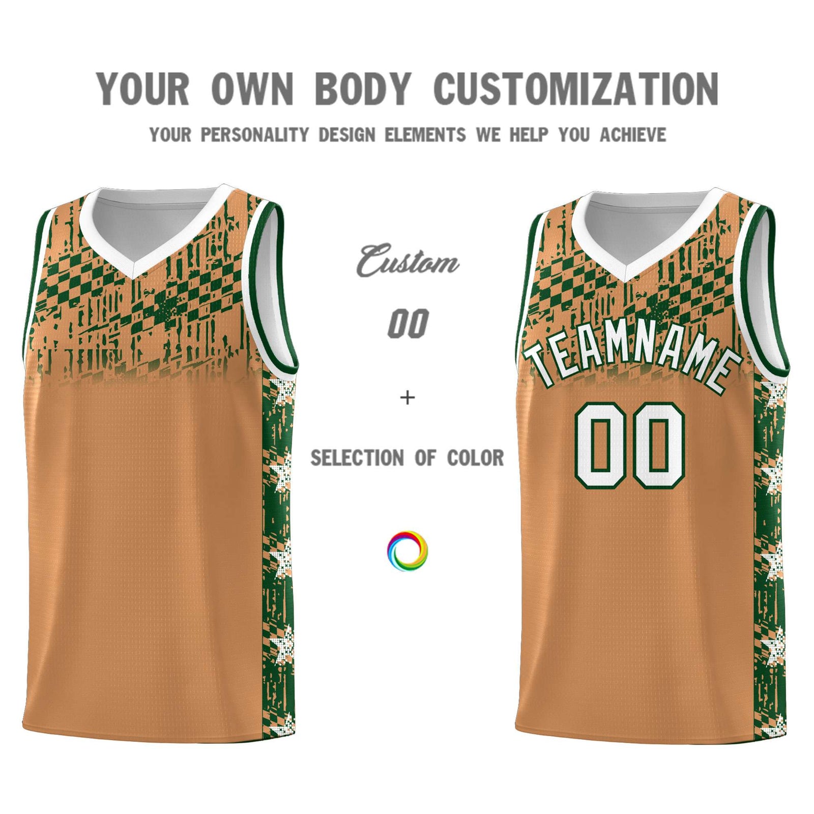 Custom Buckskin Brown Mosaic Stars Pattern Sports Uniform Basketball Jersey