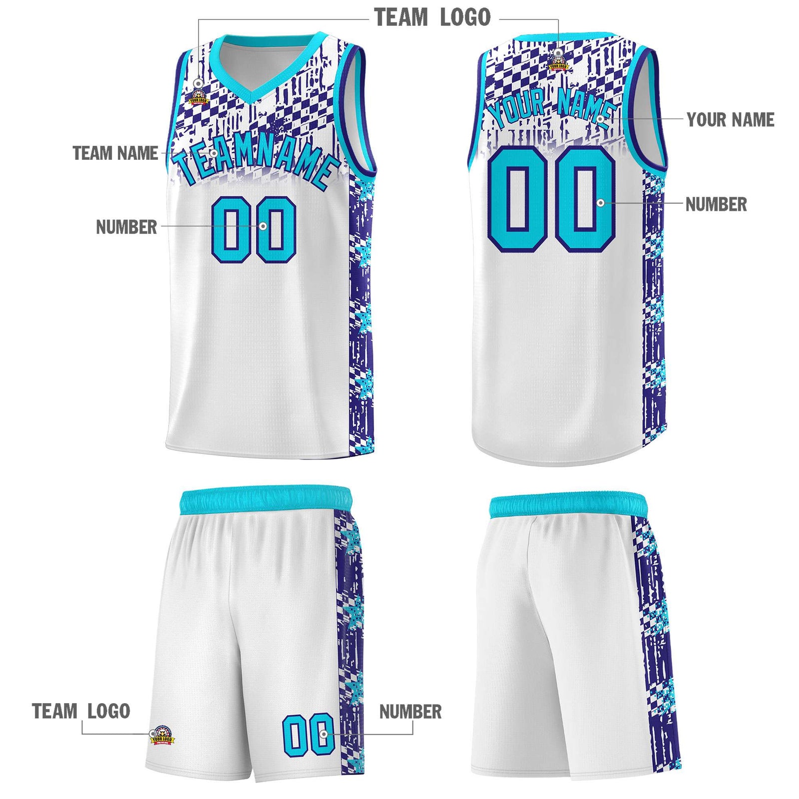Custom White Mosaic Stars Pattern Sports Uniform Basketball Jersey