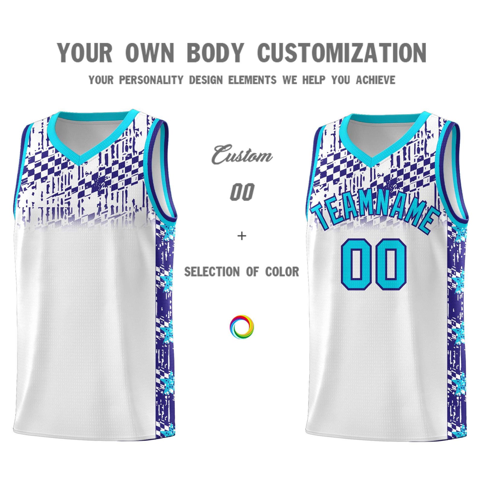 Custom White Mosaic Stars Pattern Sports Uniform Basketball Jersey
