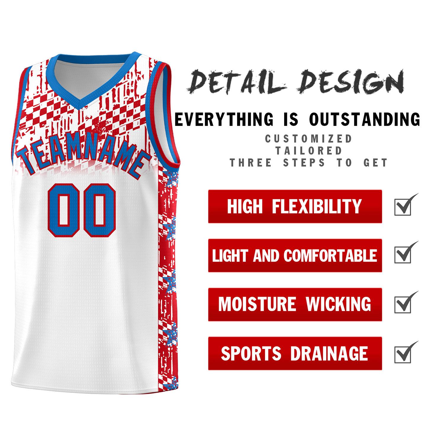 Custom White Mosaic Stars Pattern Sports Uniform Basketball Jersey