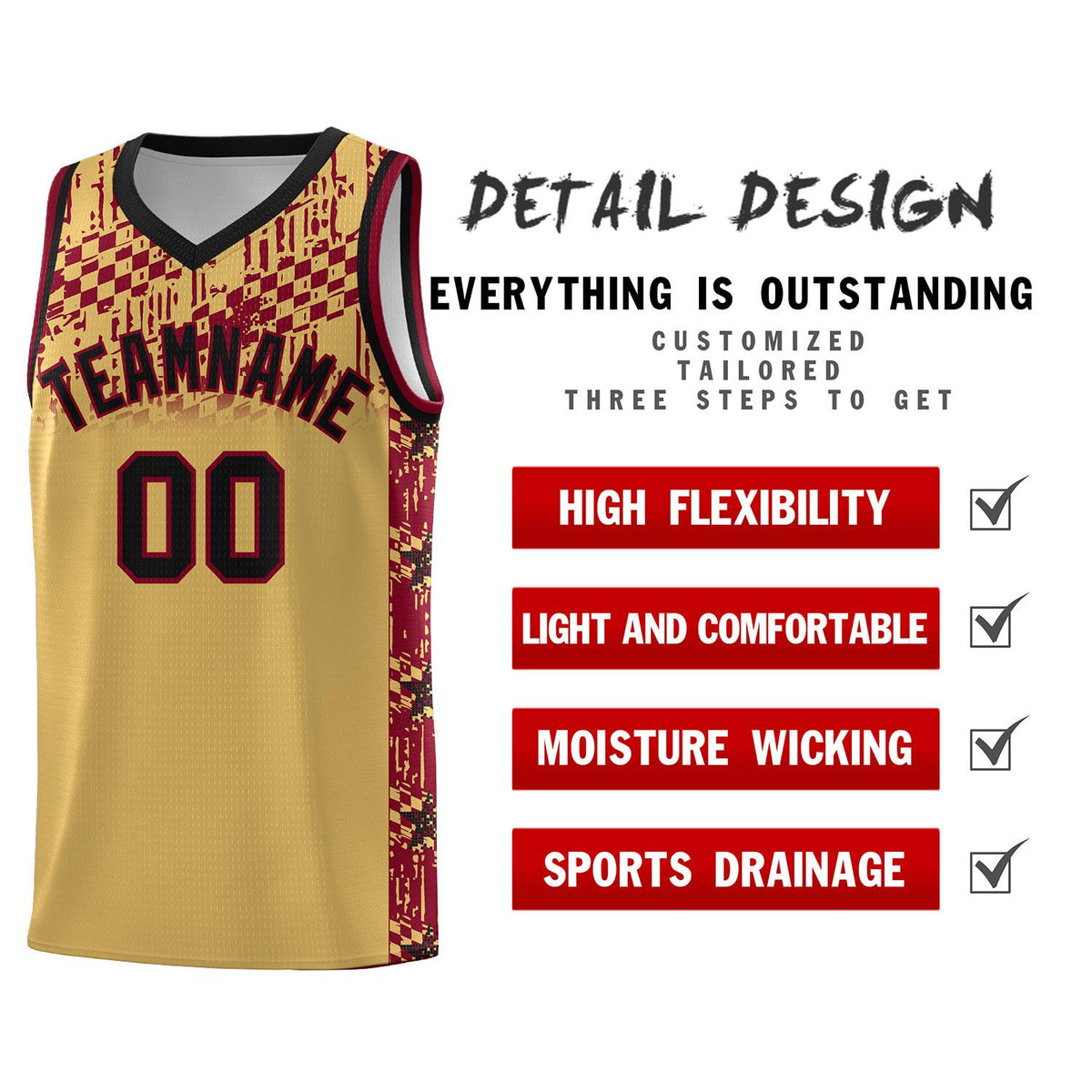 Custom Old Gold Mosaic Stars Pattern Sports Uniform Basketball Jersey