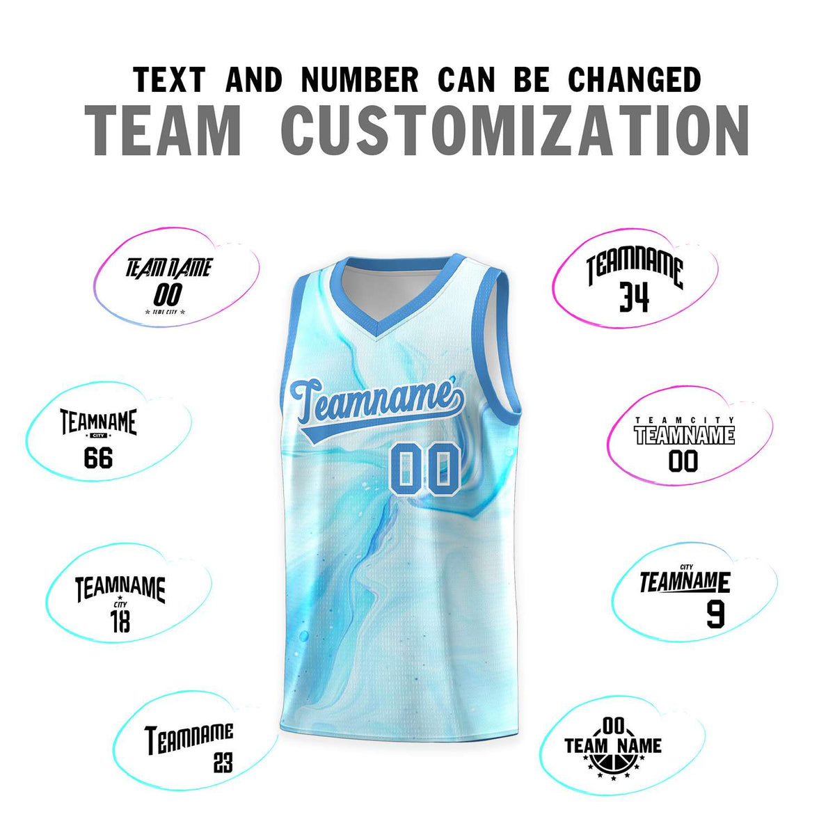 Custom Powder Blue White Pattern Tie Dye Sports Uniform Basketball Jersey