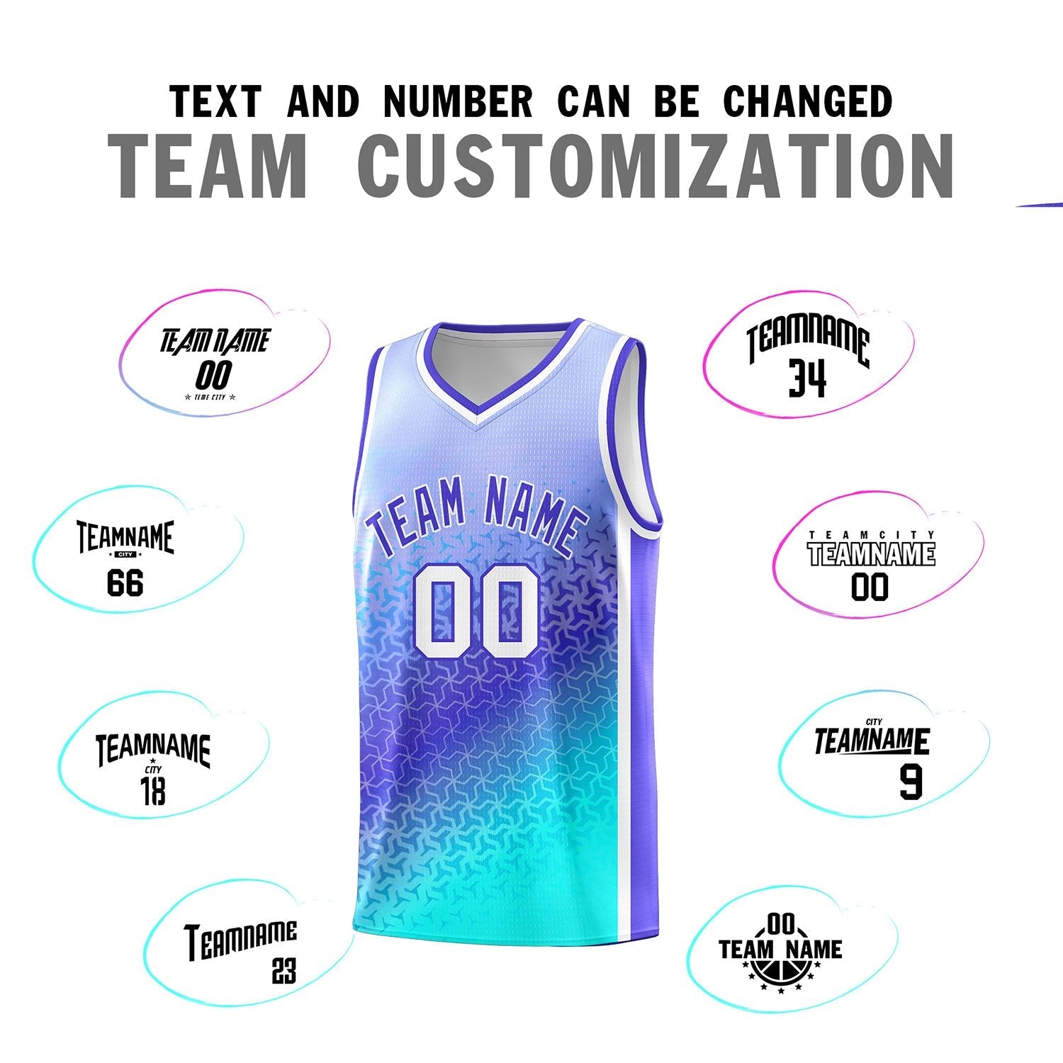Custom Light Purple Sky Blue Gradient Design Irregular Shapes Pattern Sports Uniform Basketball Jersey