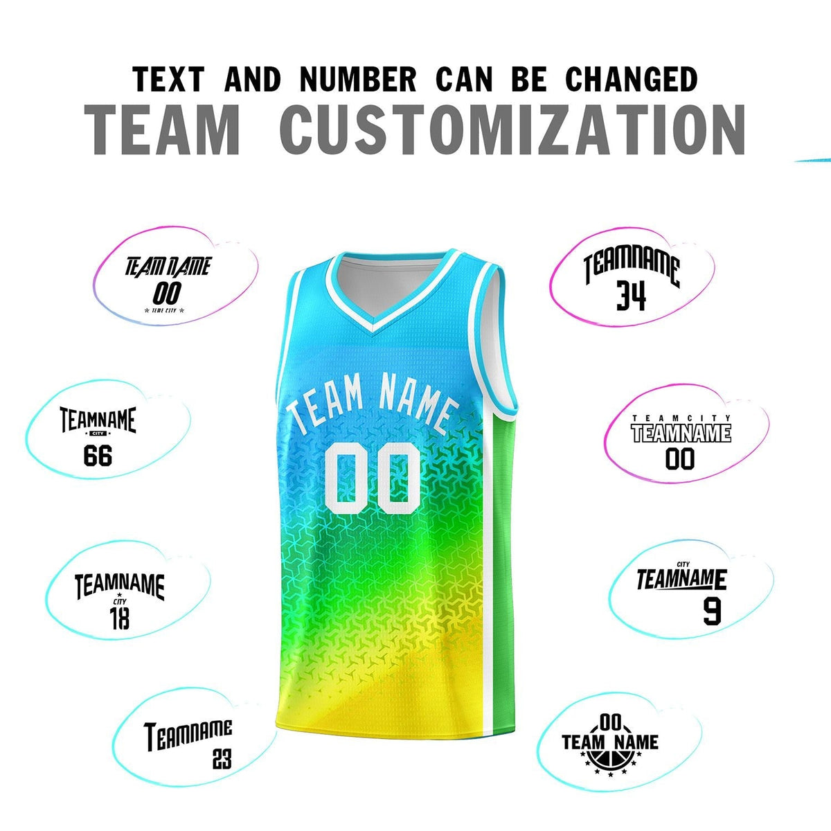 Custom Sky Blue Light Purple-Gold Gradient Design Irregular Shapes Pattern Sports Uniform Basketball Jersey