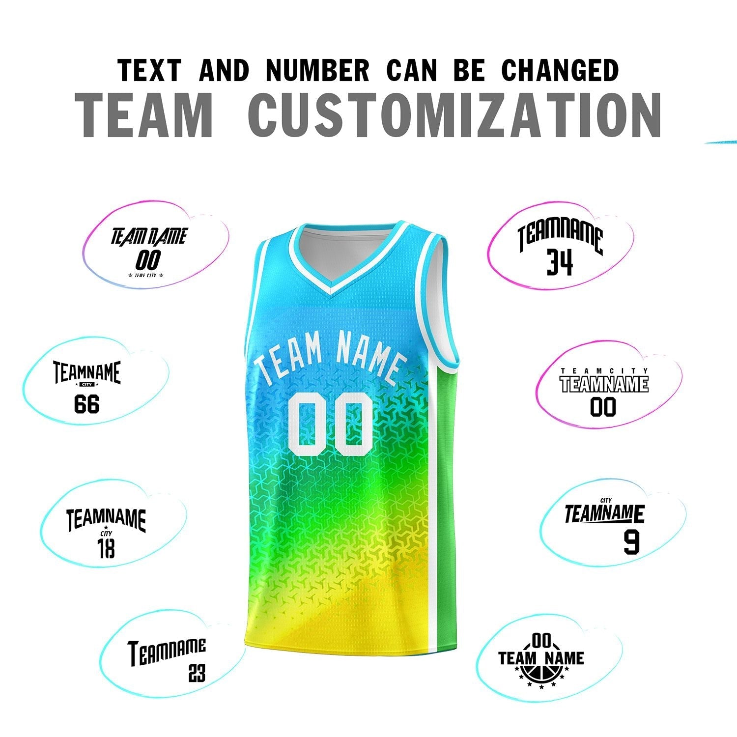 Custom Sky Blue Light Purple-Gold Gradient Design Irregular Shapes Pattern Sports Uniform Basketball Jersey