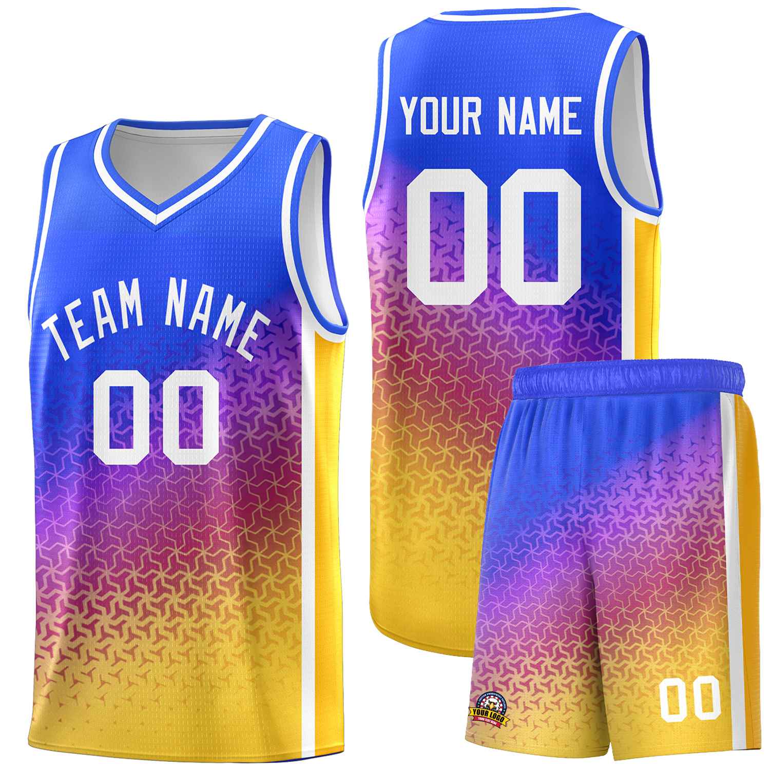 Custom Royal Purple-Gold Gradient Design Irregular Shapes Pattern Sports Uniform Basketball Jersey