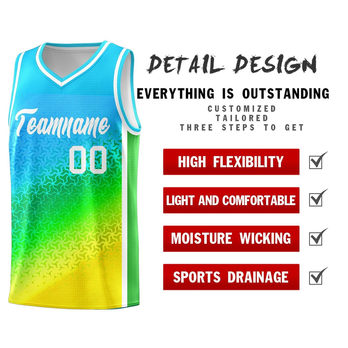 Custom Sky Blue Light Purple-Gold Gradient Design Irregular Shapes Pattern Sports Uniform Basketball Jersey