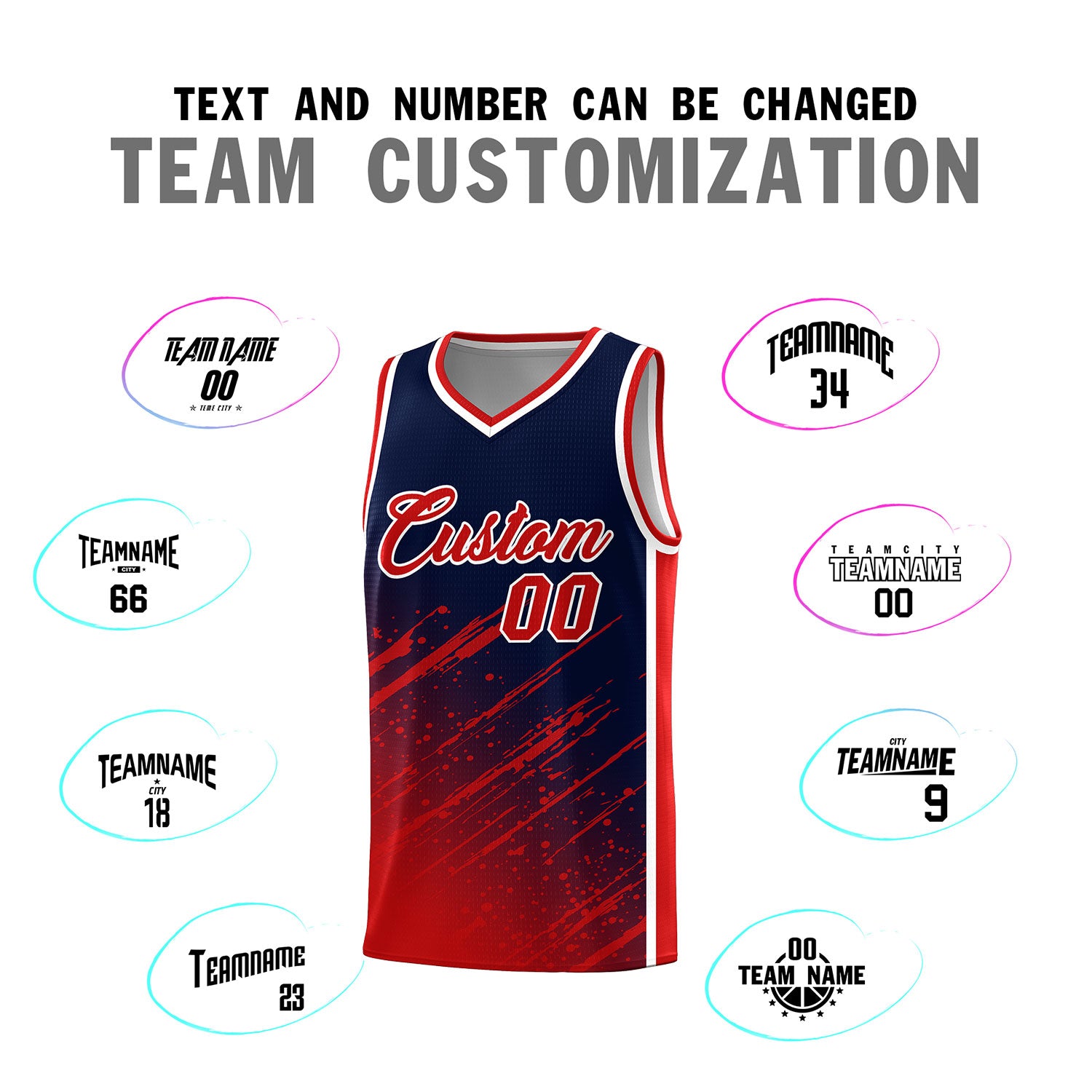 Custom Navy Basketball Kits With Red Paint Graffiti