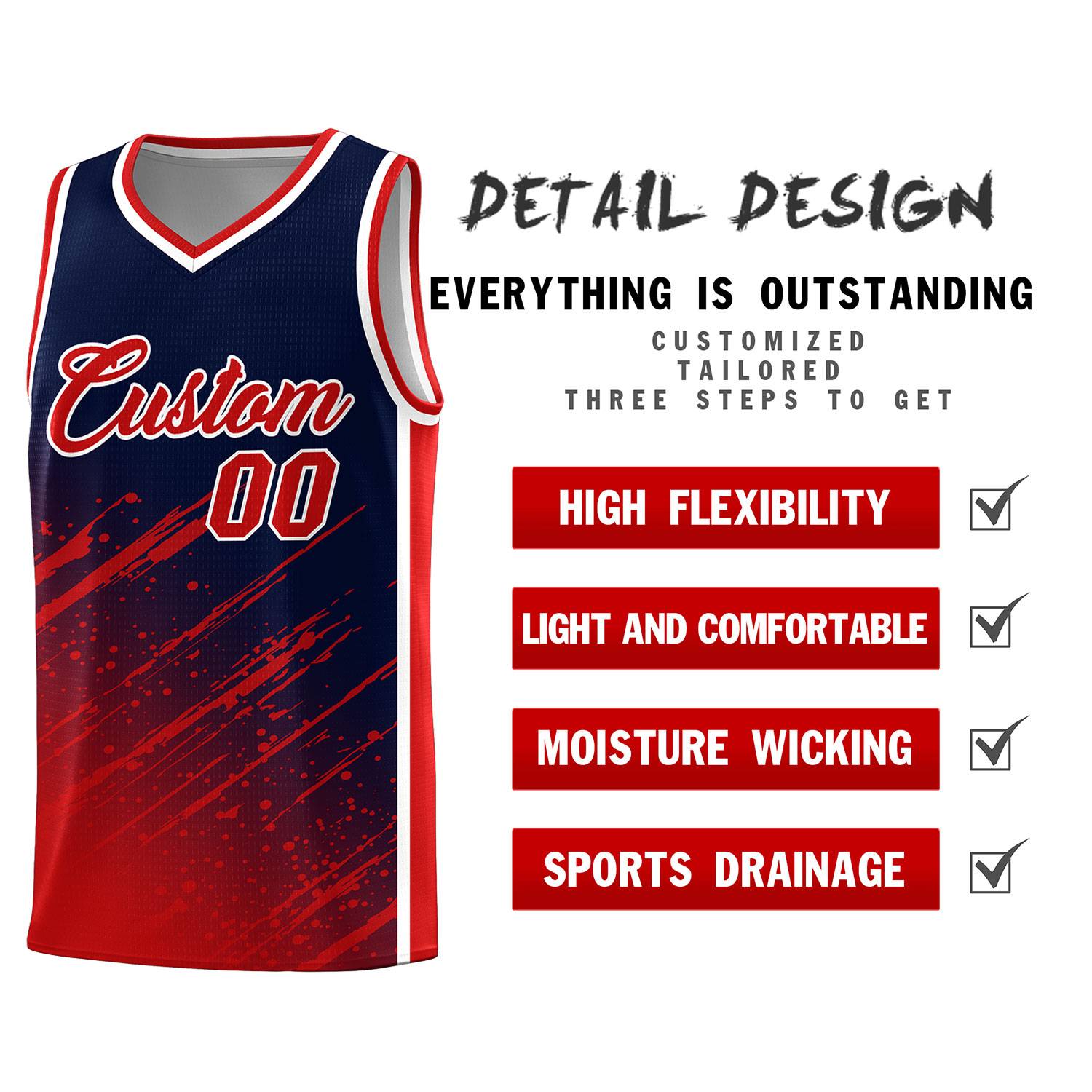 Custom Navy Basketball Kits With Red Paint Graffiti
