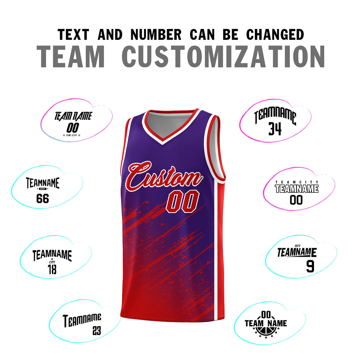 Custom Purple Basketball Kits With Red Paint Graffiti