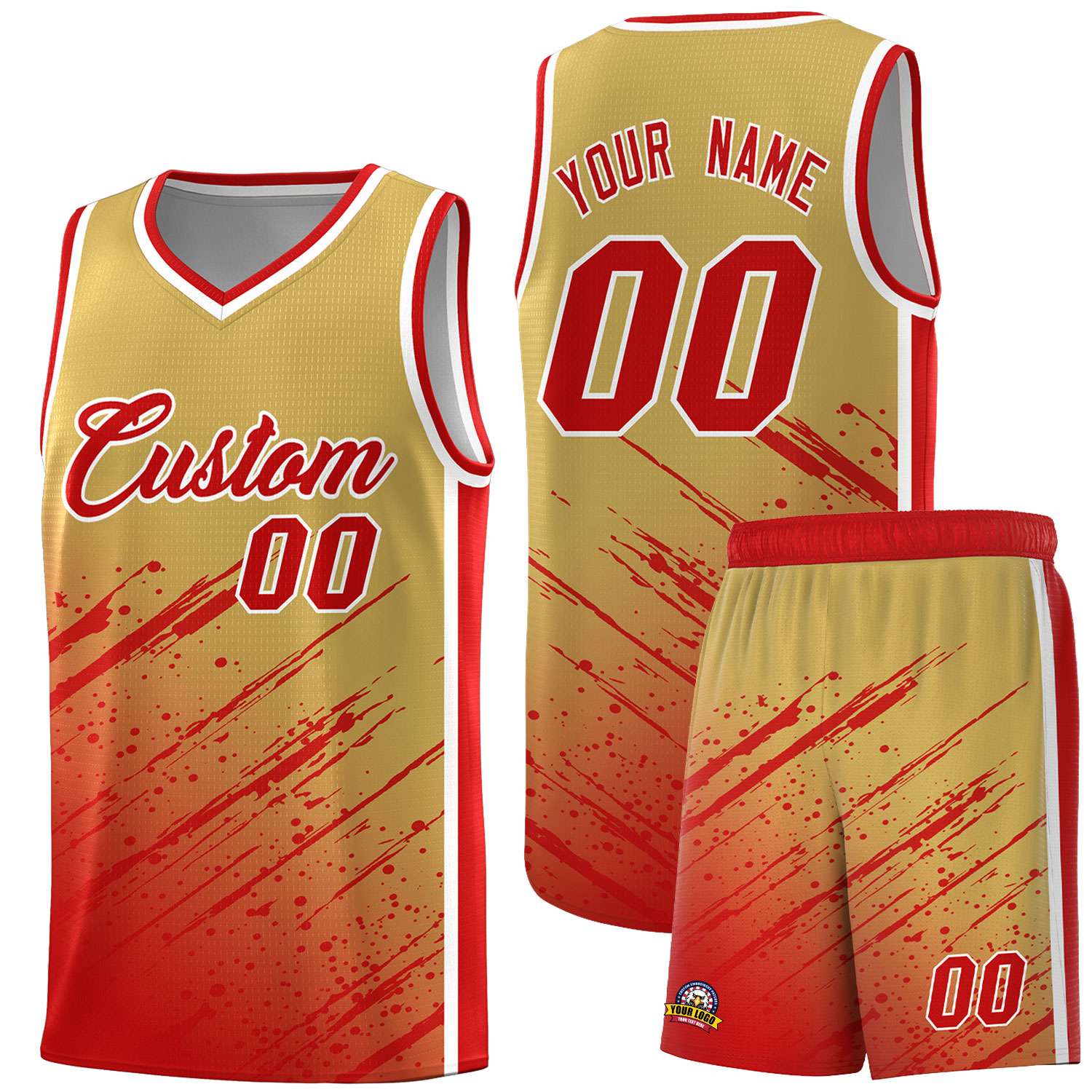 Custom Khaki Basketball Kits With Red Paint Graffiti
