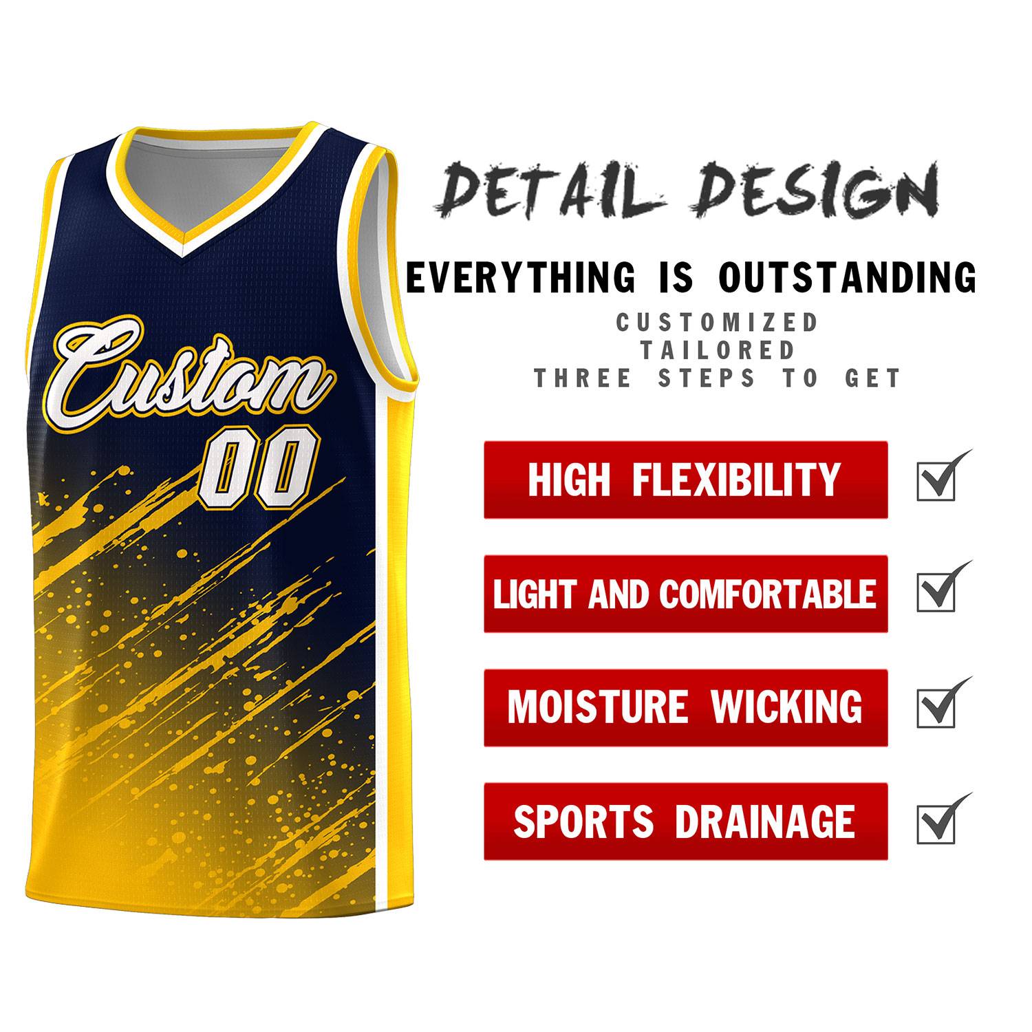 Custom Navy Basketball Kits With Yellow Paint Graffiti