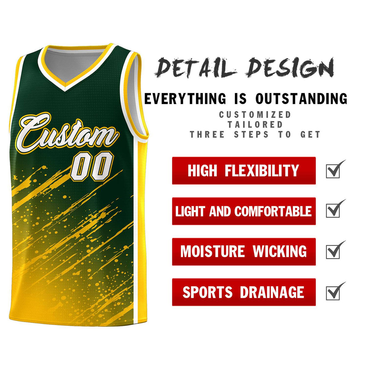 Custom Green Basketball Kits With Yellow Paint Graffiti