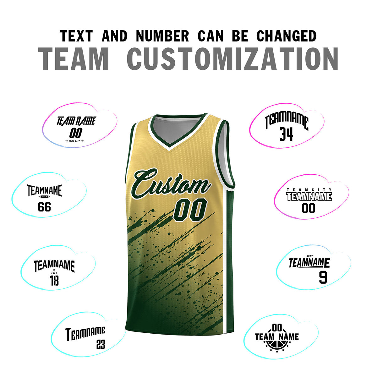 Custom Khaki Basketball Kits With Green Paint Graffiti