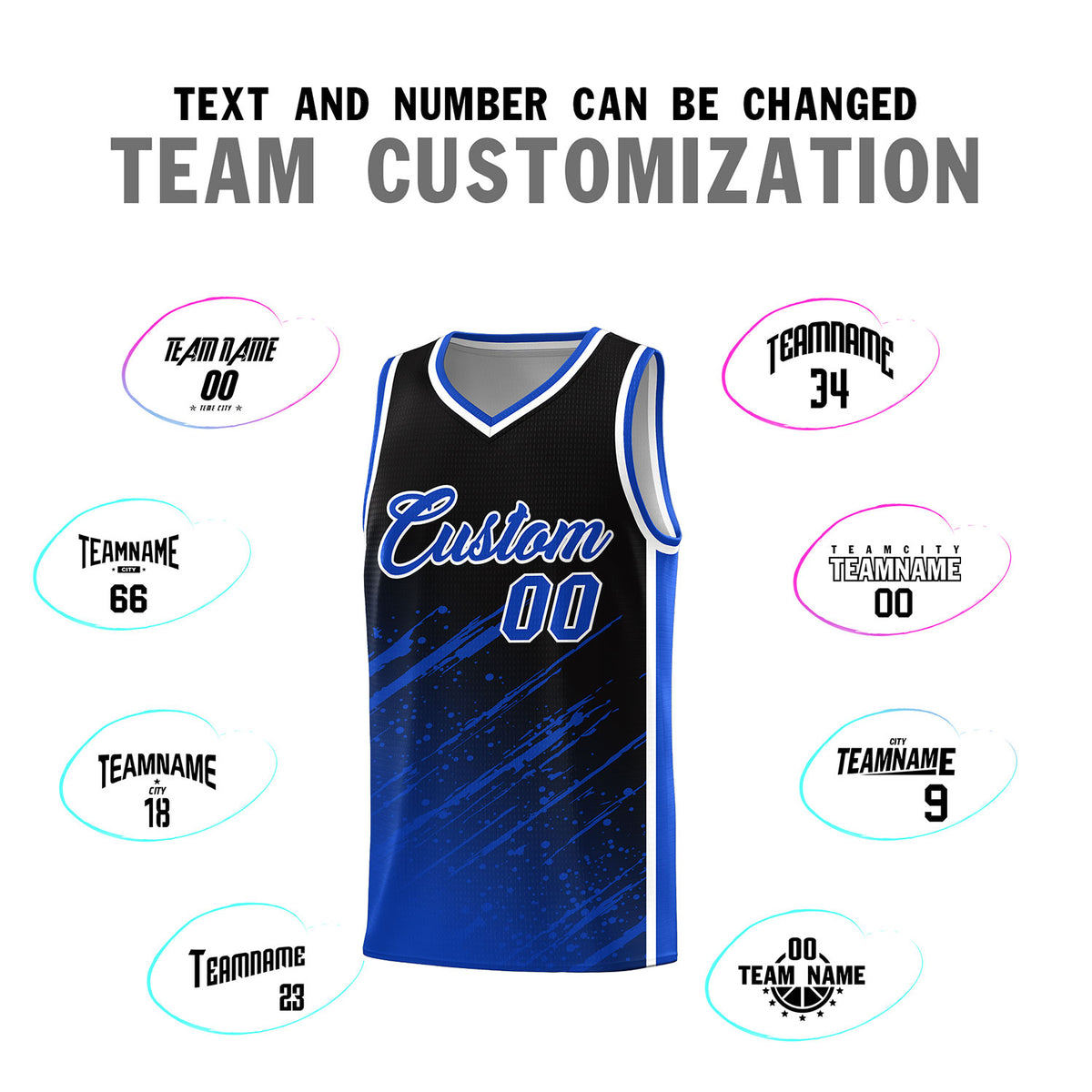 Custom Black Basketball Kits With Royal Paint Graffiti