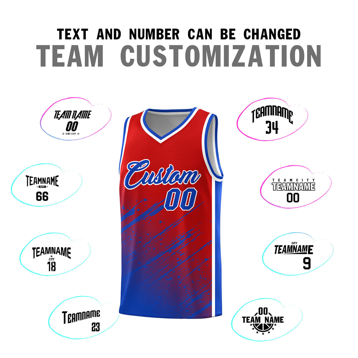 Custom Red Basketball Kits With Royal Paint Graffiti