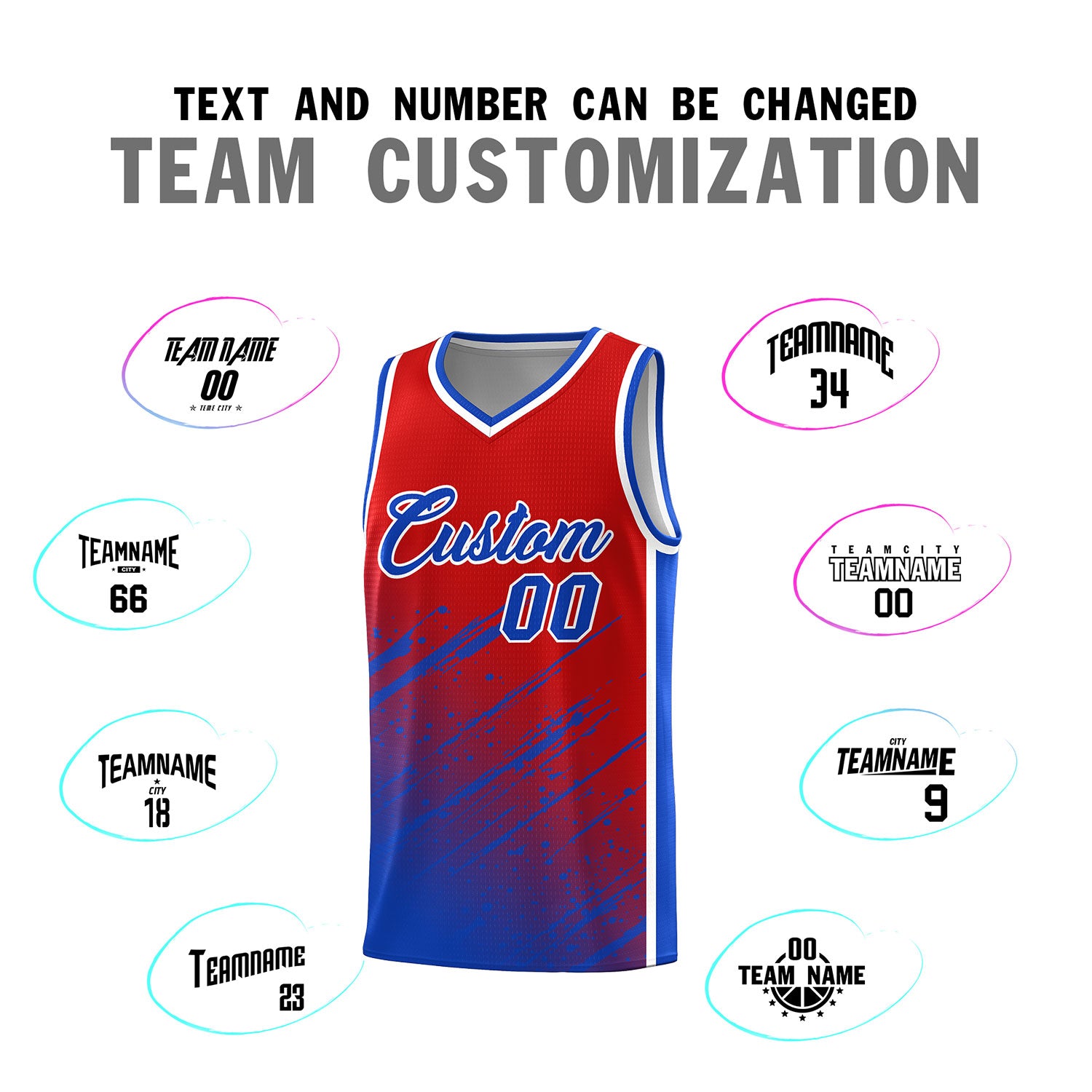 Custom Red Basketball Kits With Royal Paint Graffiti