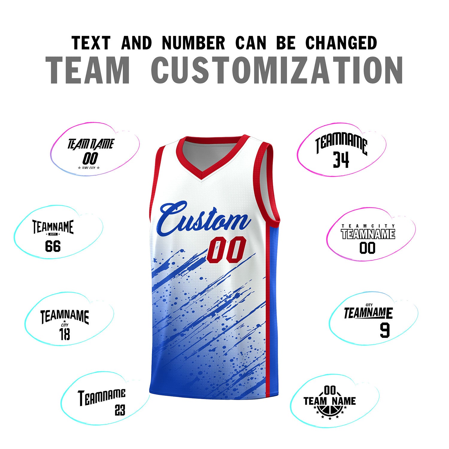 Custom White Basketball Kits With Royal Paint Graffiti