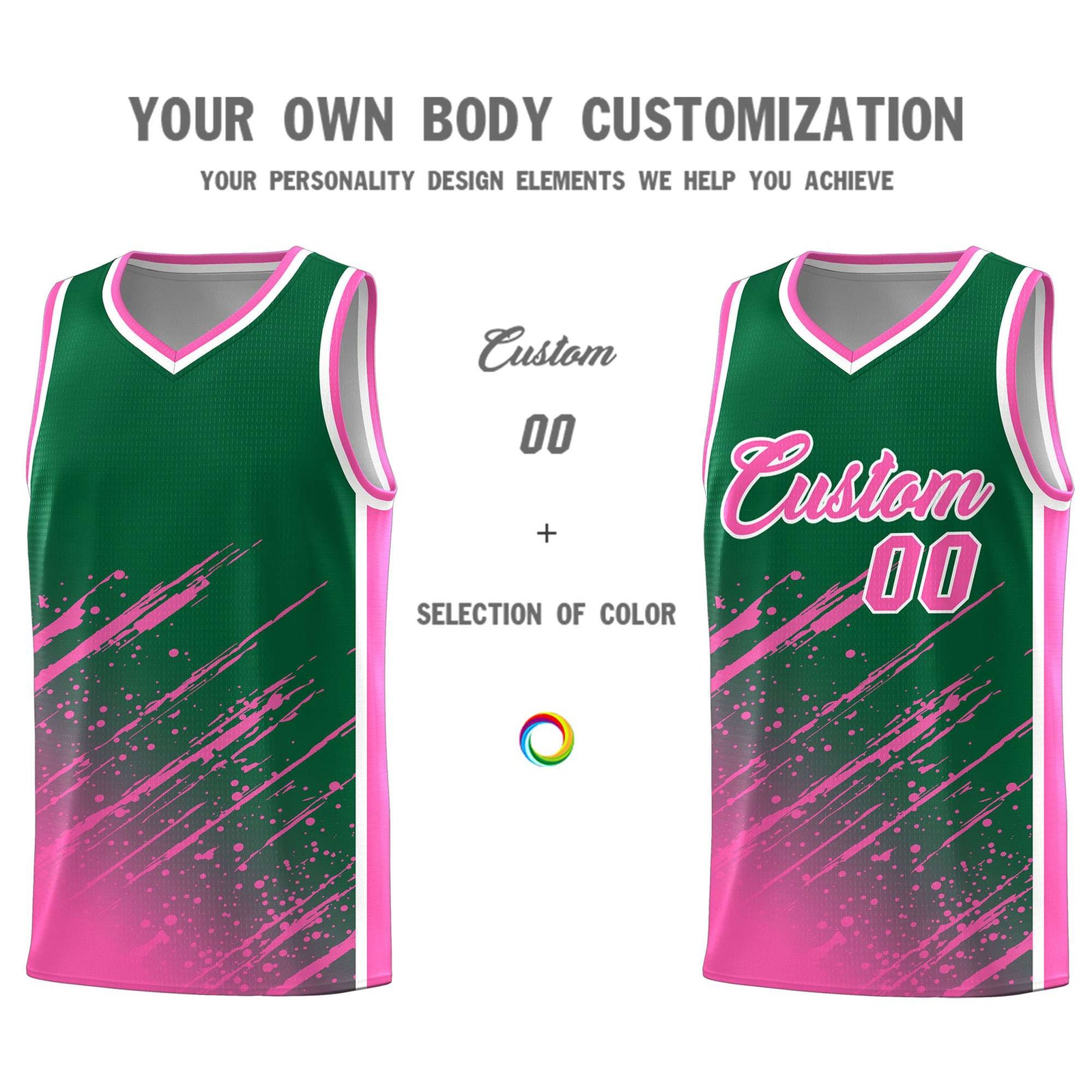 Custom Kelly Green Basketball Kits With Pink Paint Graffiti