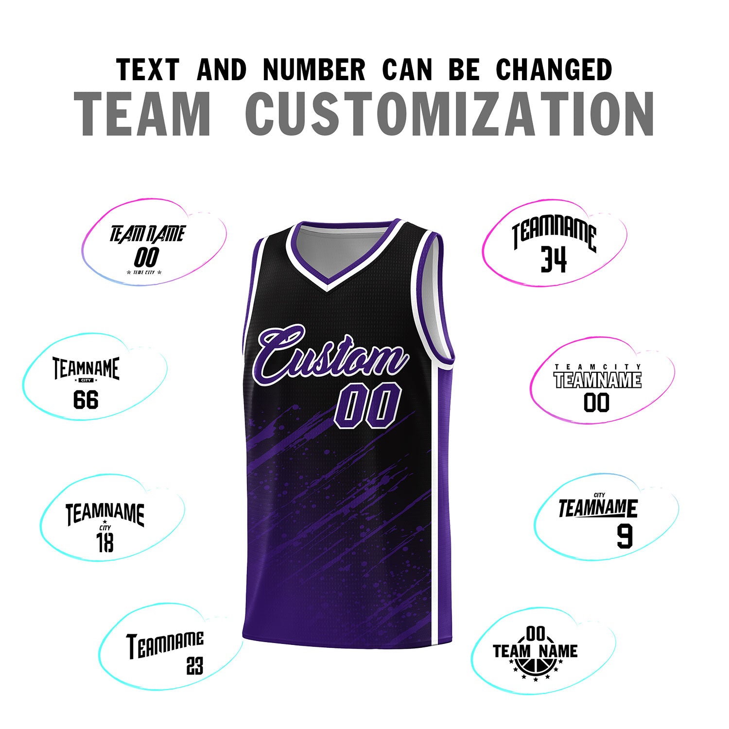 Custom Black Basketball Kits With Purple Paint Graffiti