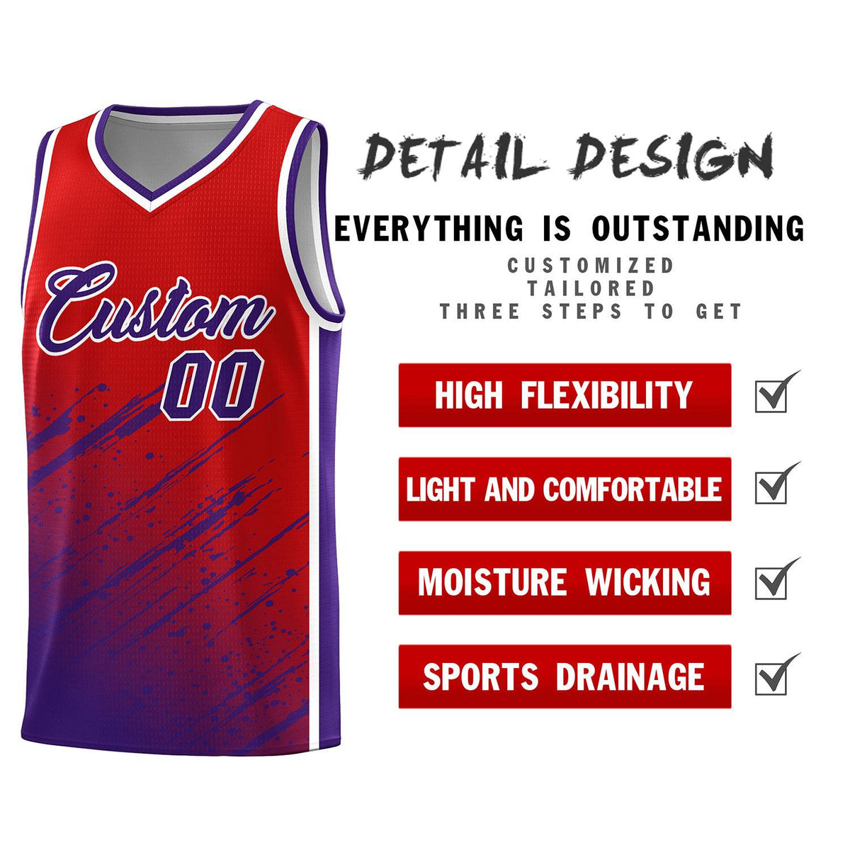 Custom Red Basketball Kits With Purple Paint Graffiti