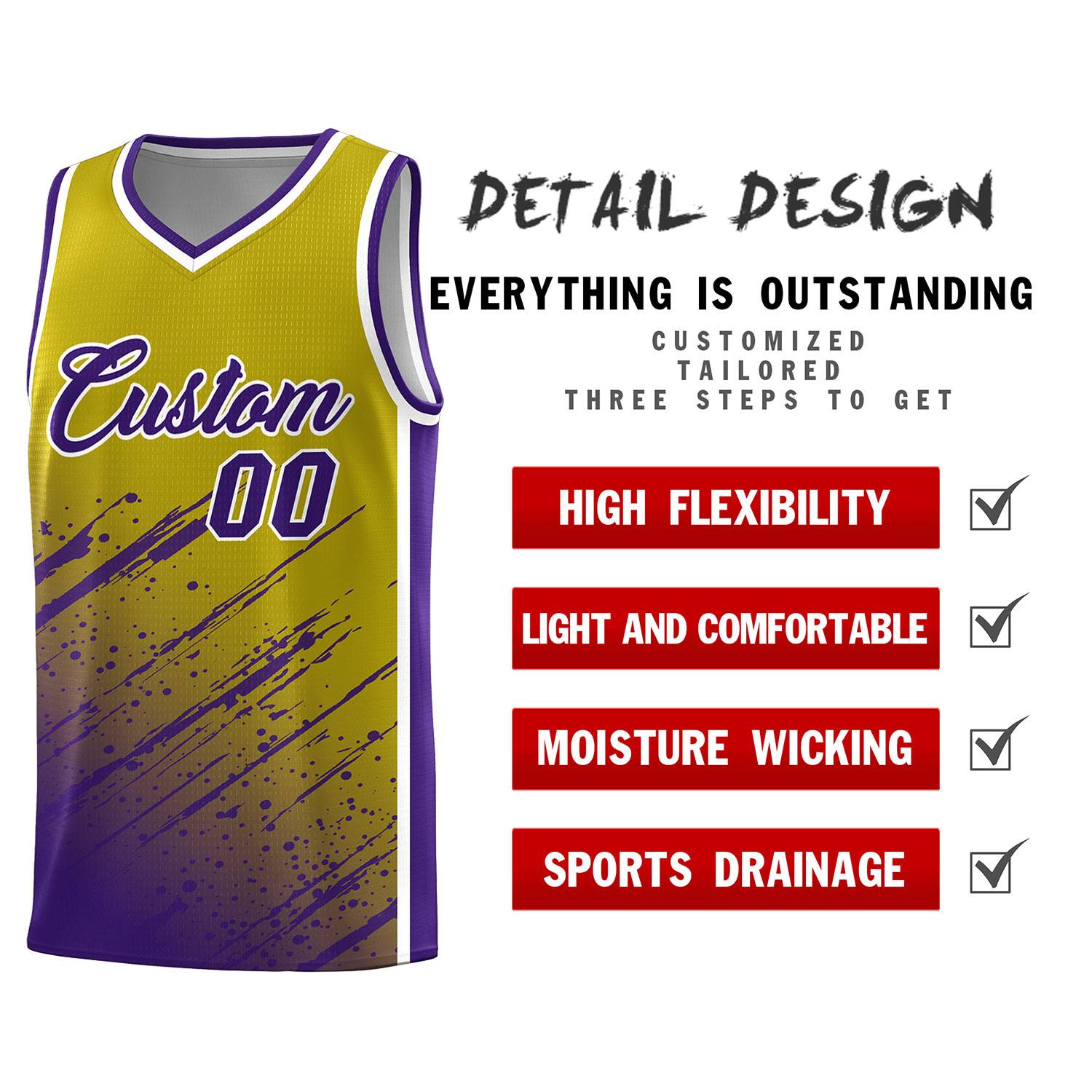 Custom Old Gold Basketball Kits With Purple Paint Graffiti