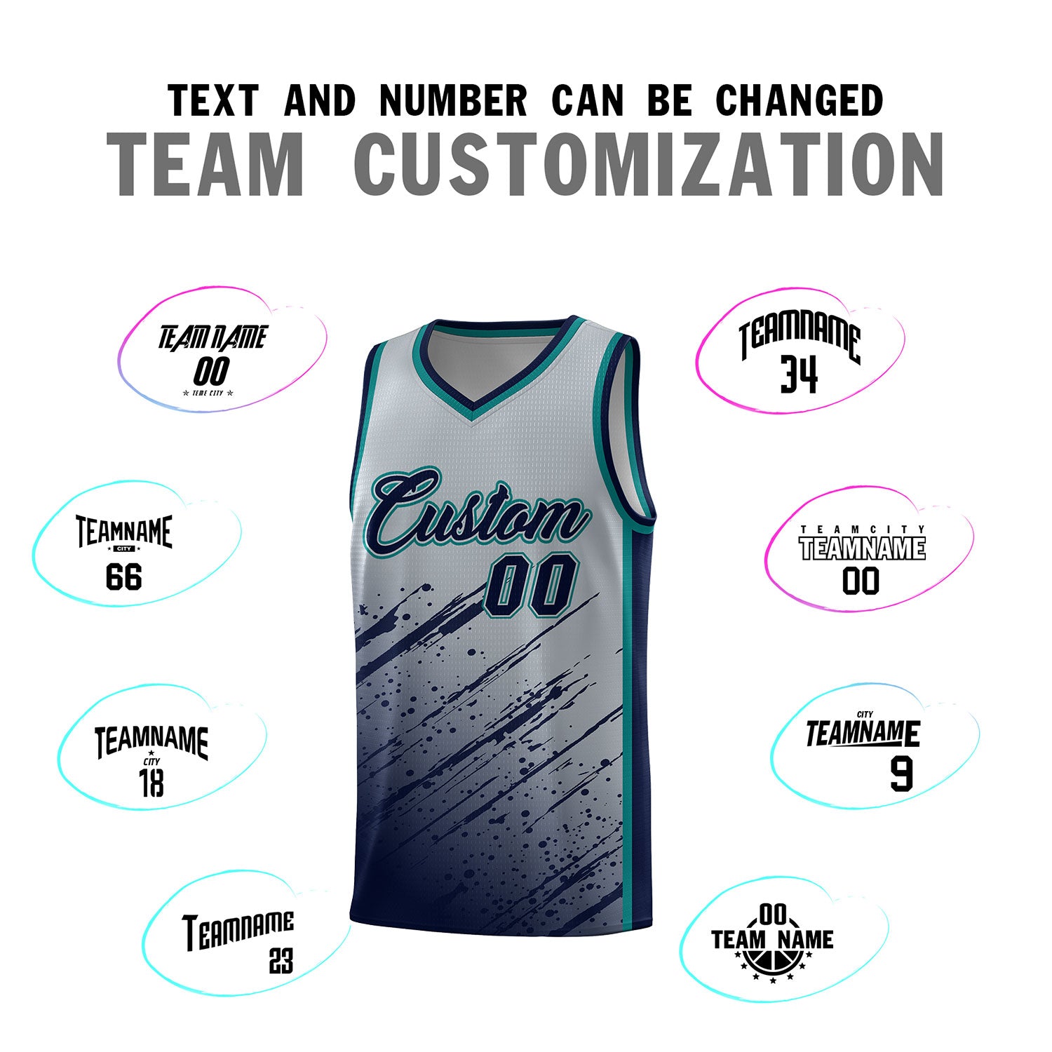 Custom Gray Basketball Kits With Navy Paint Graffiti