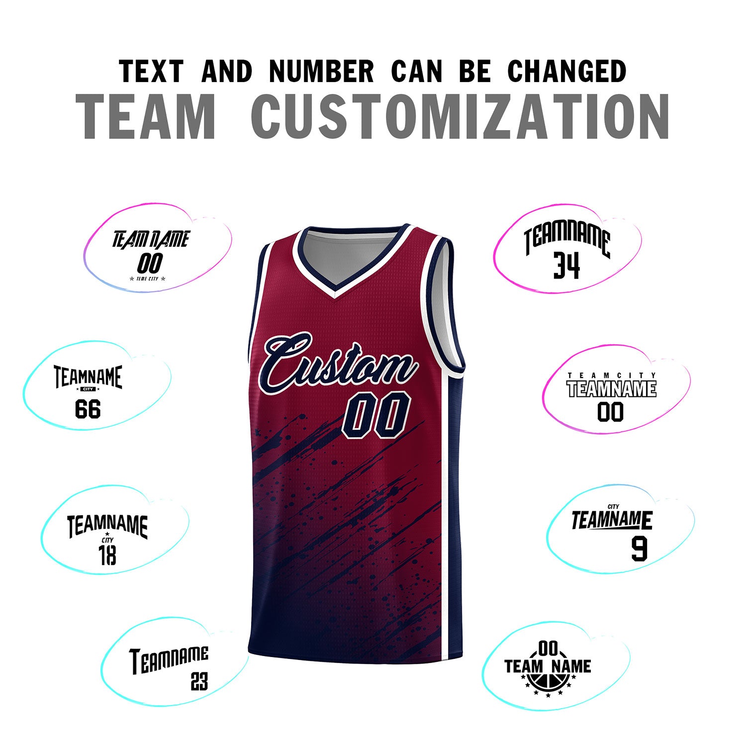 Custom Crimson Basketball Kits With Navy Paint Graffiti