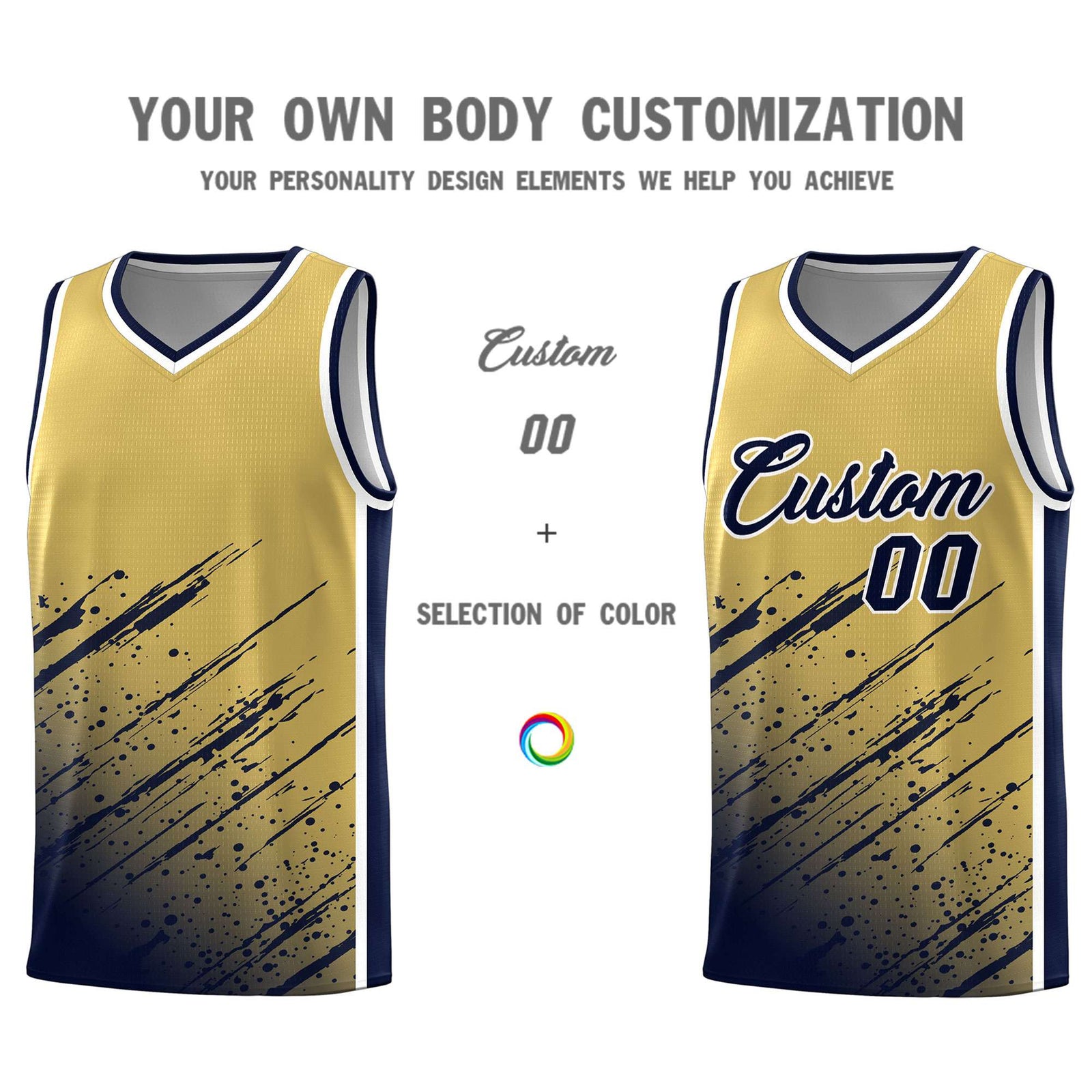 Custom Khaki Basketball Kits With Navy Paint Graffiti