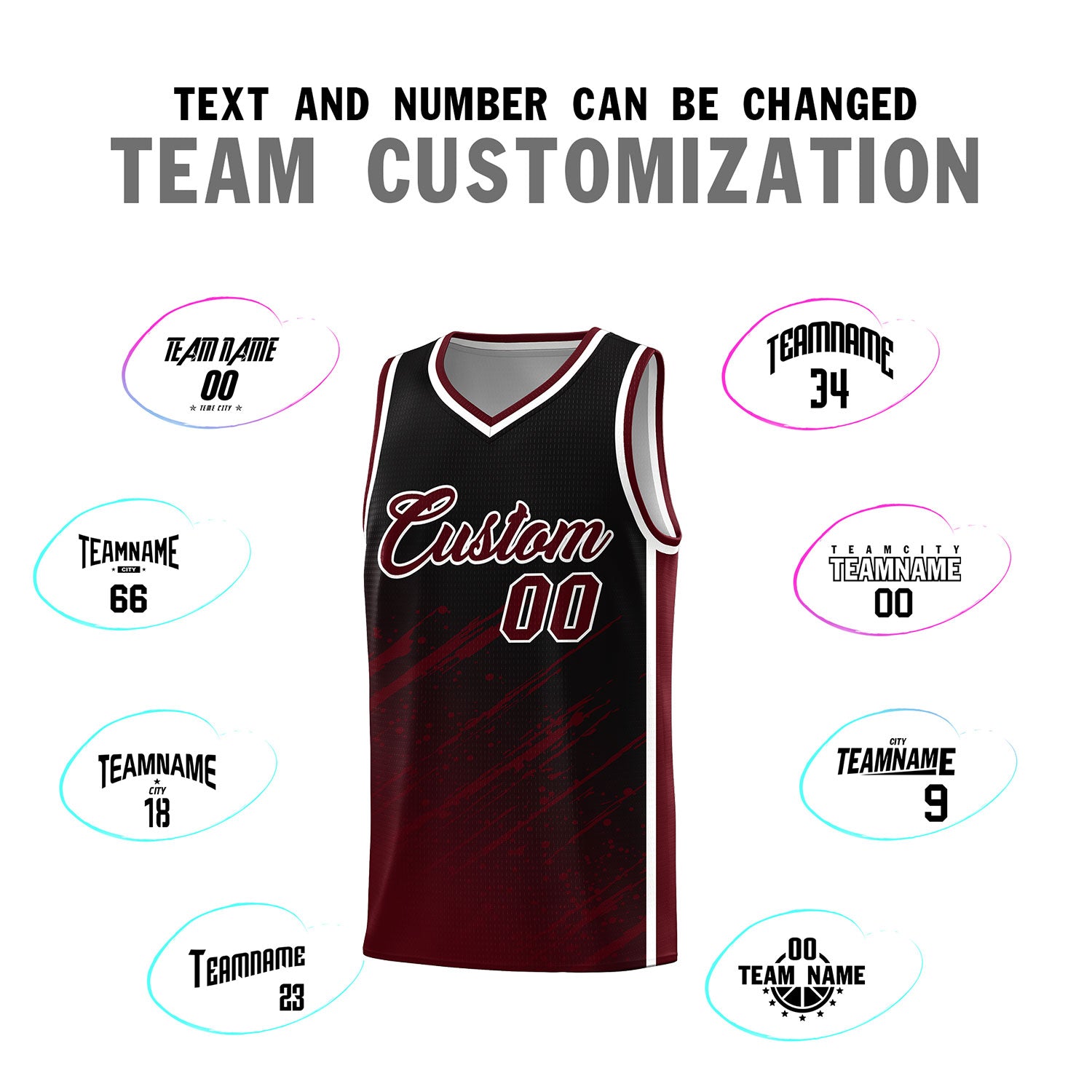 Custom Black Basketball Kits With Crimson Paint Graffiti