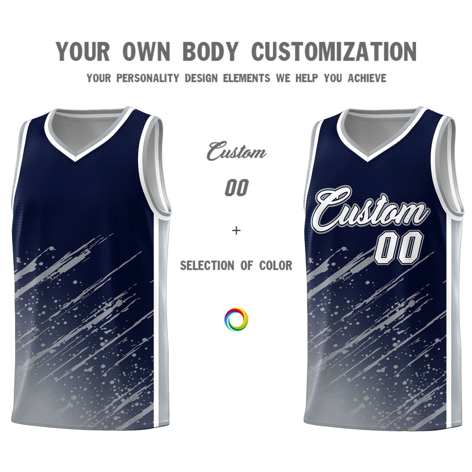 Custom Navy Basketball Kits With Gray Paint Graffiti