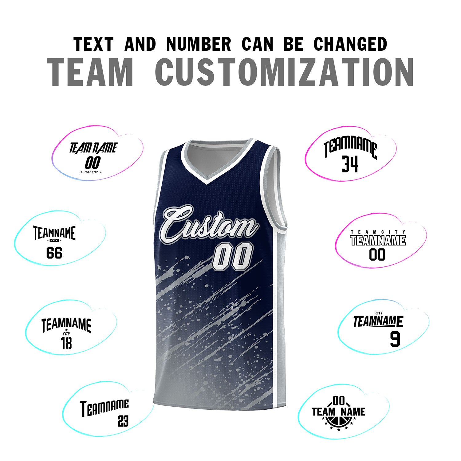Custom Navy Basketball Kits With Gray Paint Graffiti
