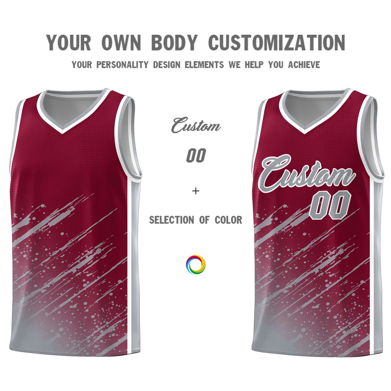 Custom Crimson Basketball Kits With Gray Paint Graffiti