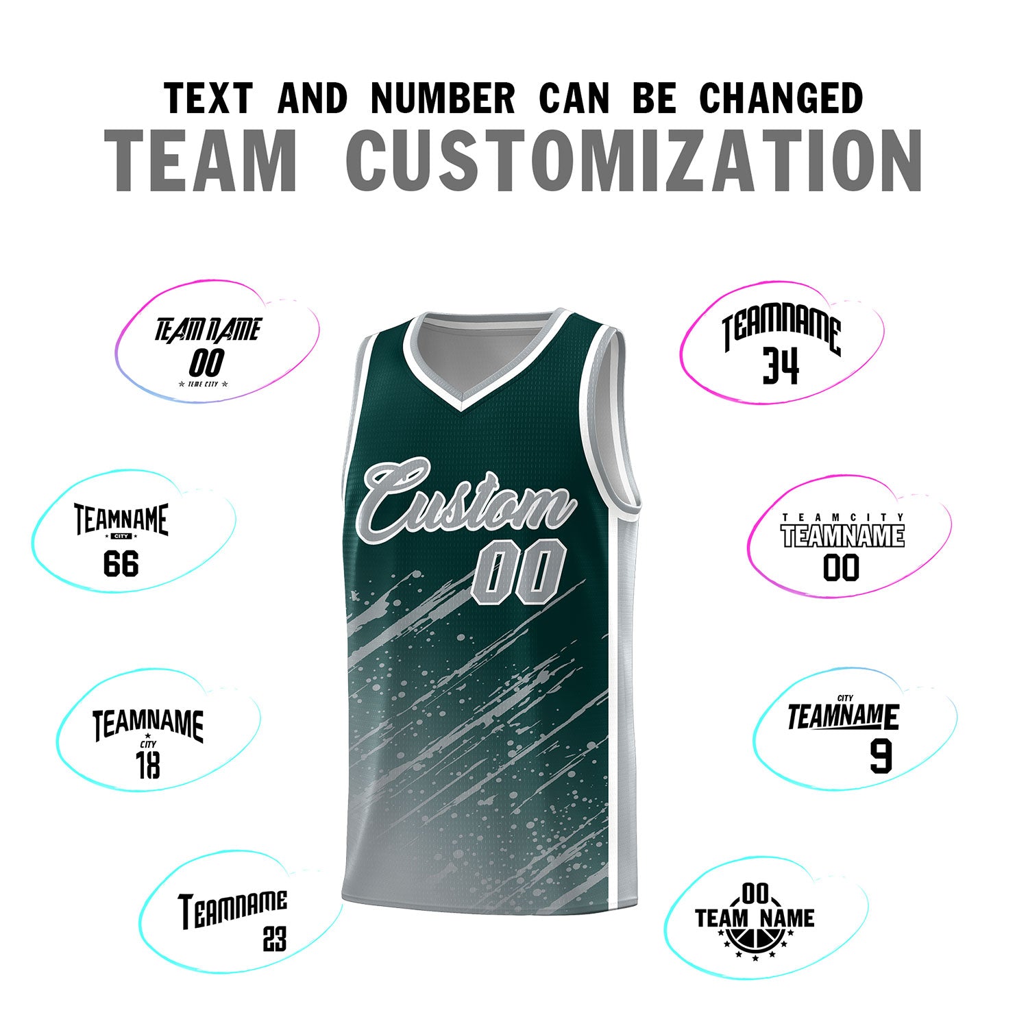 Custom Midnight Green Basketball Kits With Gray Paint Graffiti