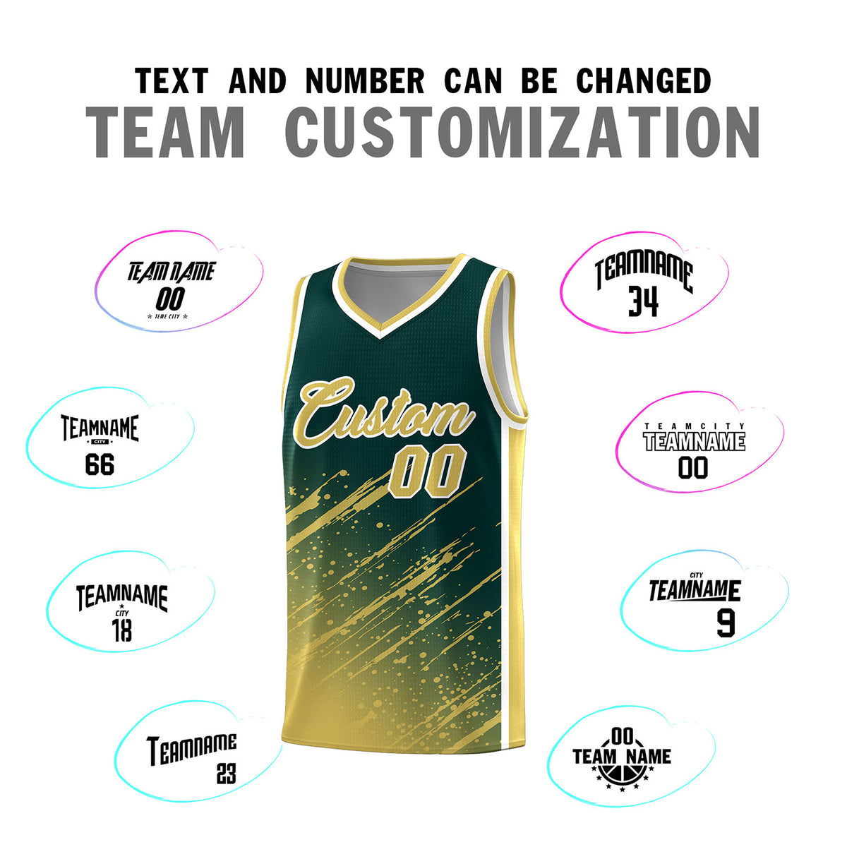Custom Midnight Green Basketball Kits With Khaki Paint Graffiti