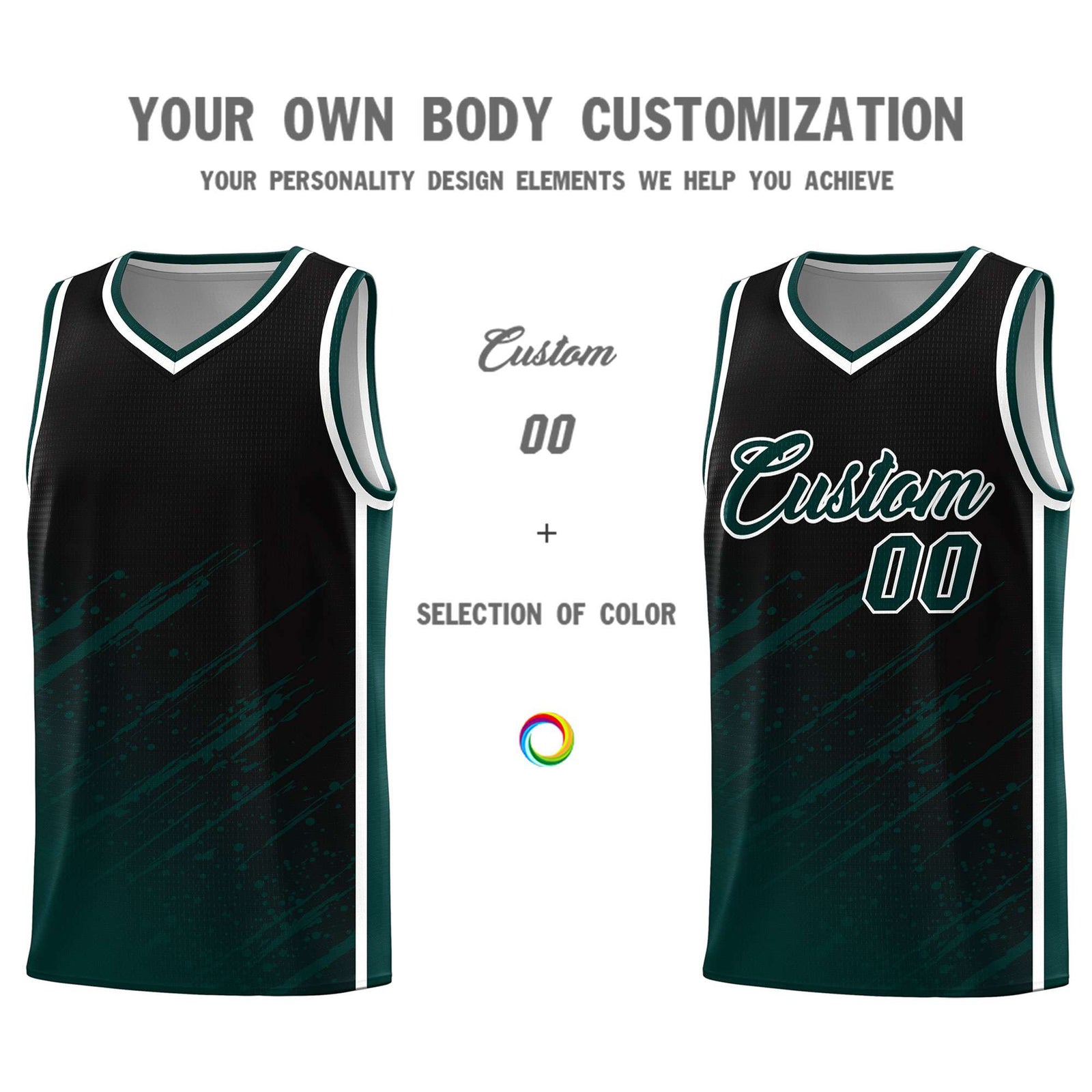 Custom Black Basketball Kits With Midnight Green Paint Graffiti