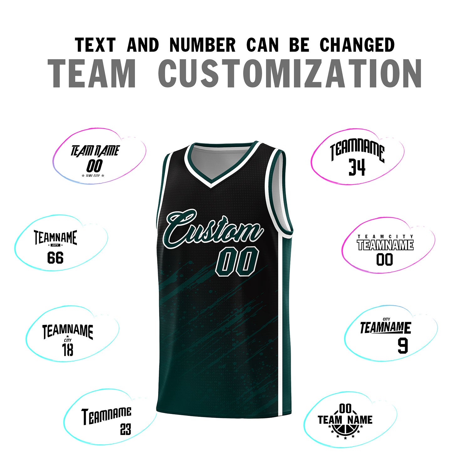 Custom Black Basketball Kits With Midnight Green Paint Graffiti
