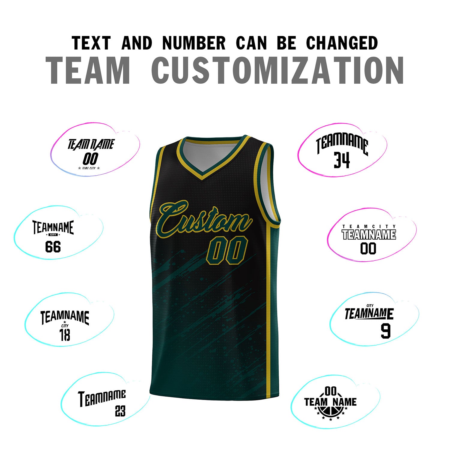 Custom Black Basketball Kits With Midnight Green Paint Graffiti
