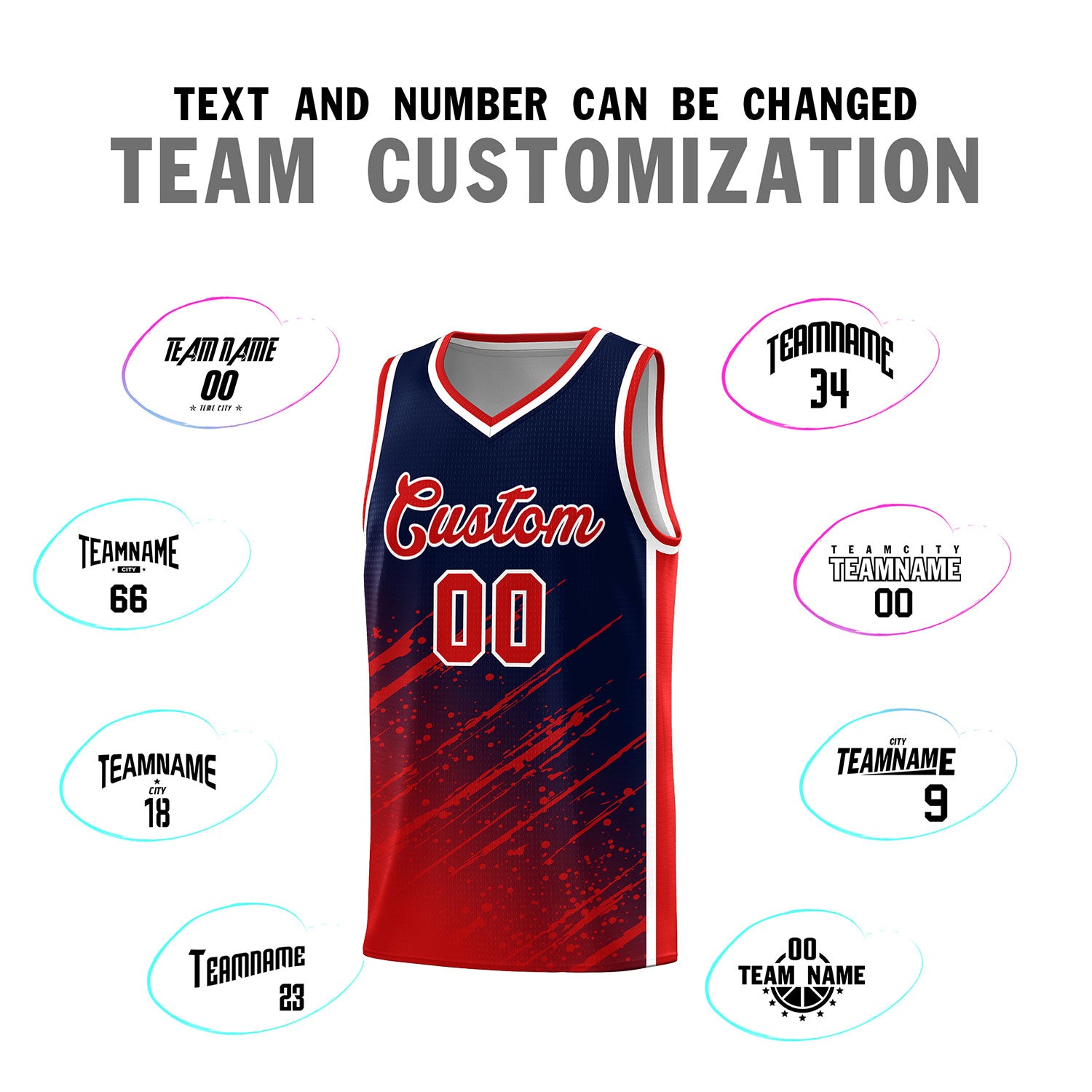 Custom Navy Basketball Kits With Red Paint Graffiti