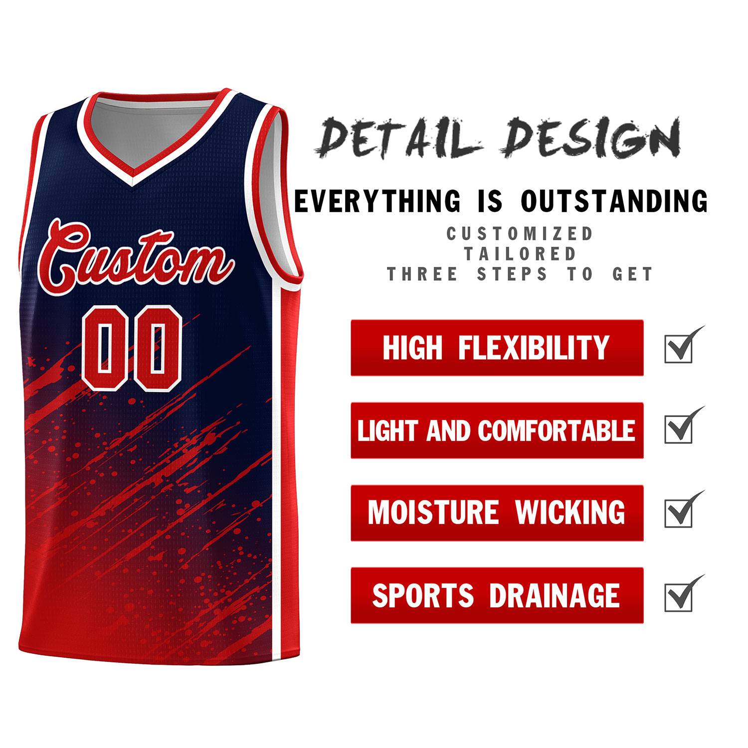 Custom Navy Basketball Kits With Red Paint Graffiti