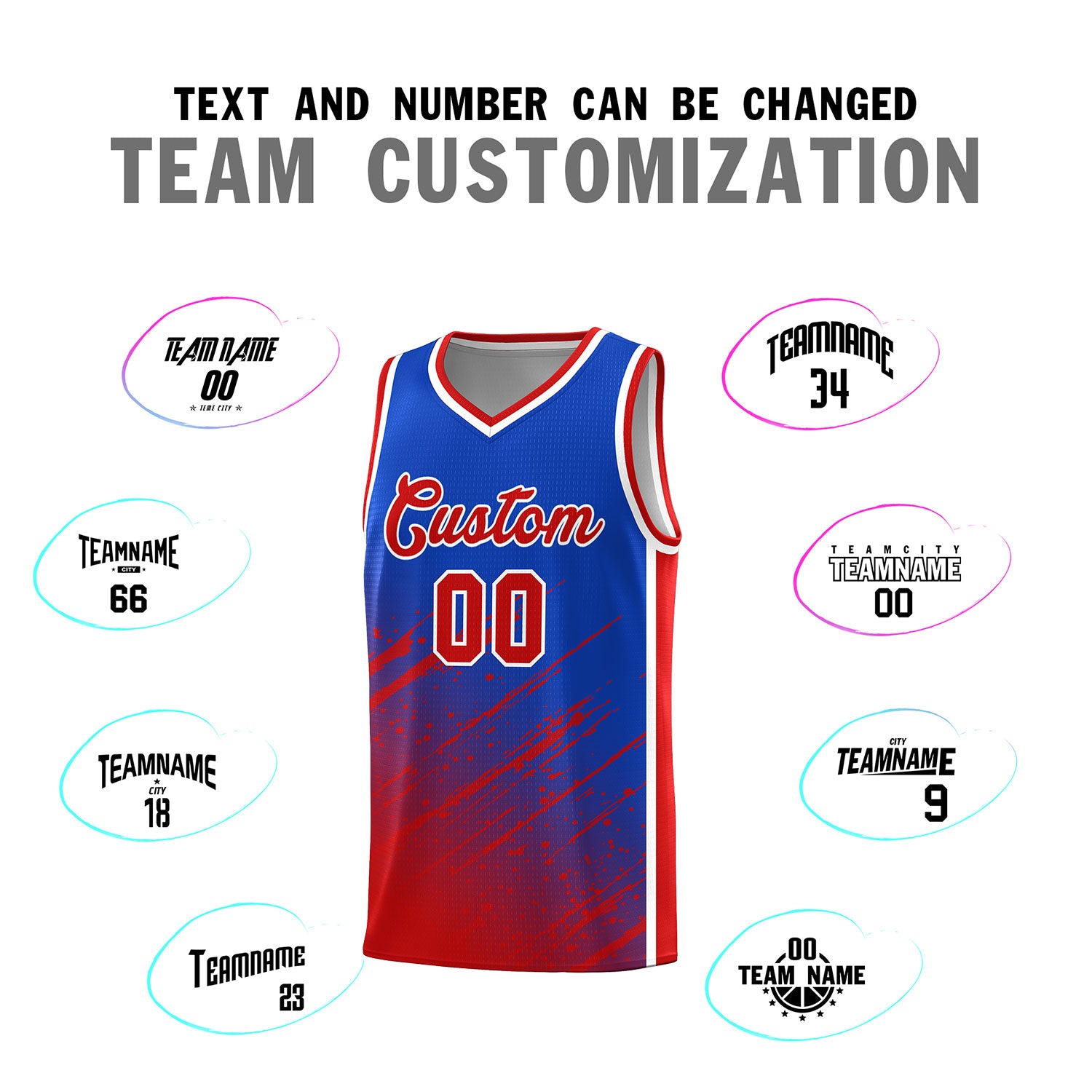 Custom Royal Basketball Kits With Red Paint Graffiti
