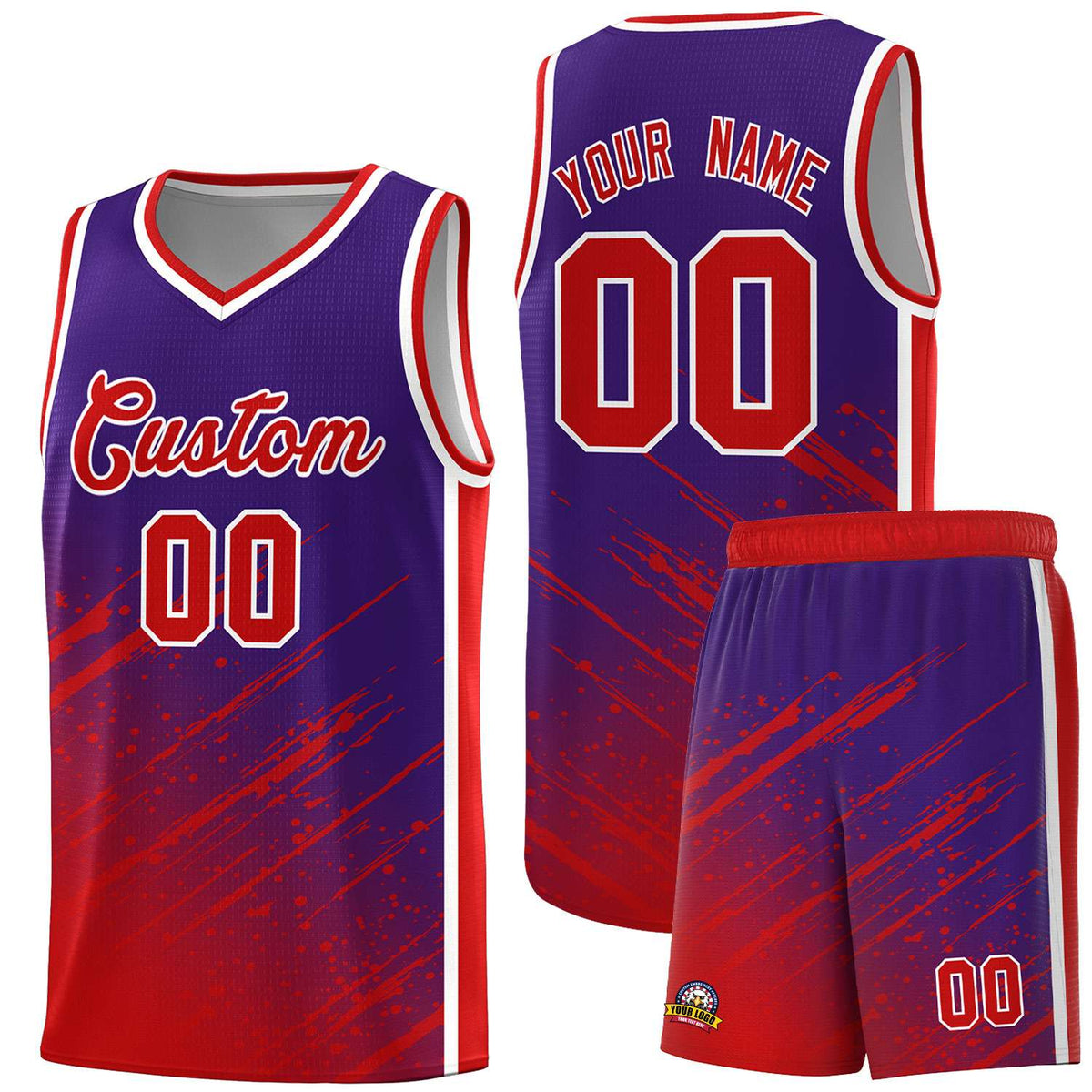 Custom Purple Basketball Kits With Red Paint Graffiti