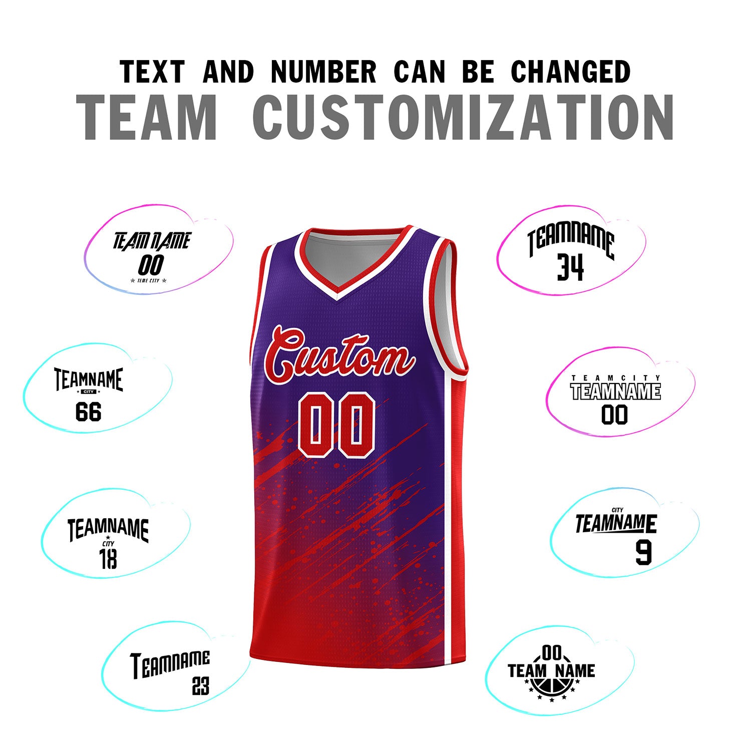 Custom Purple Basketball Kits With Red Paint Graffiti