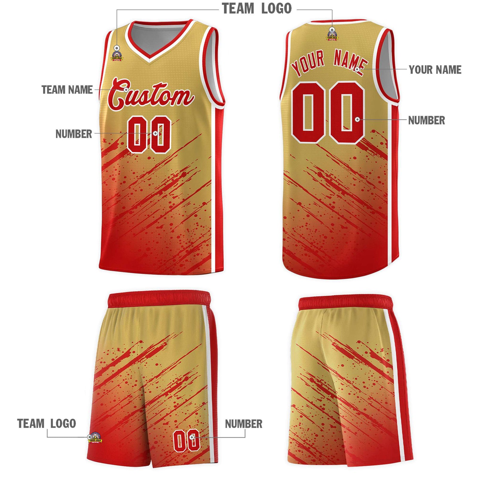 Custom Khaki Basketball Kits With Red Paint Graffiti