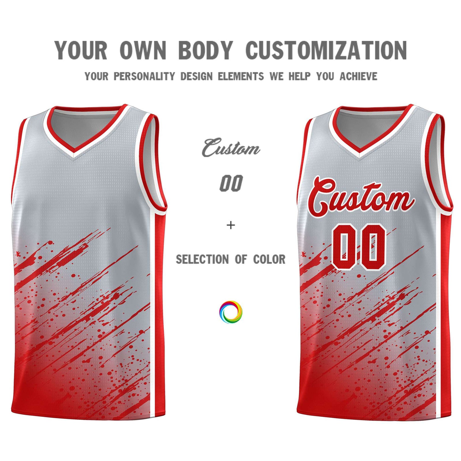 Custom Gray Basketball Kits With Red Paint Graffiti