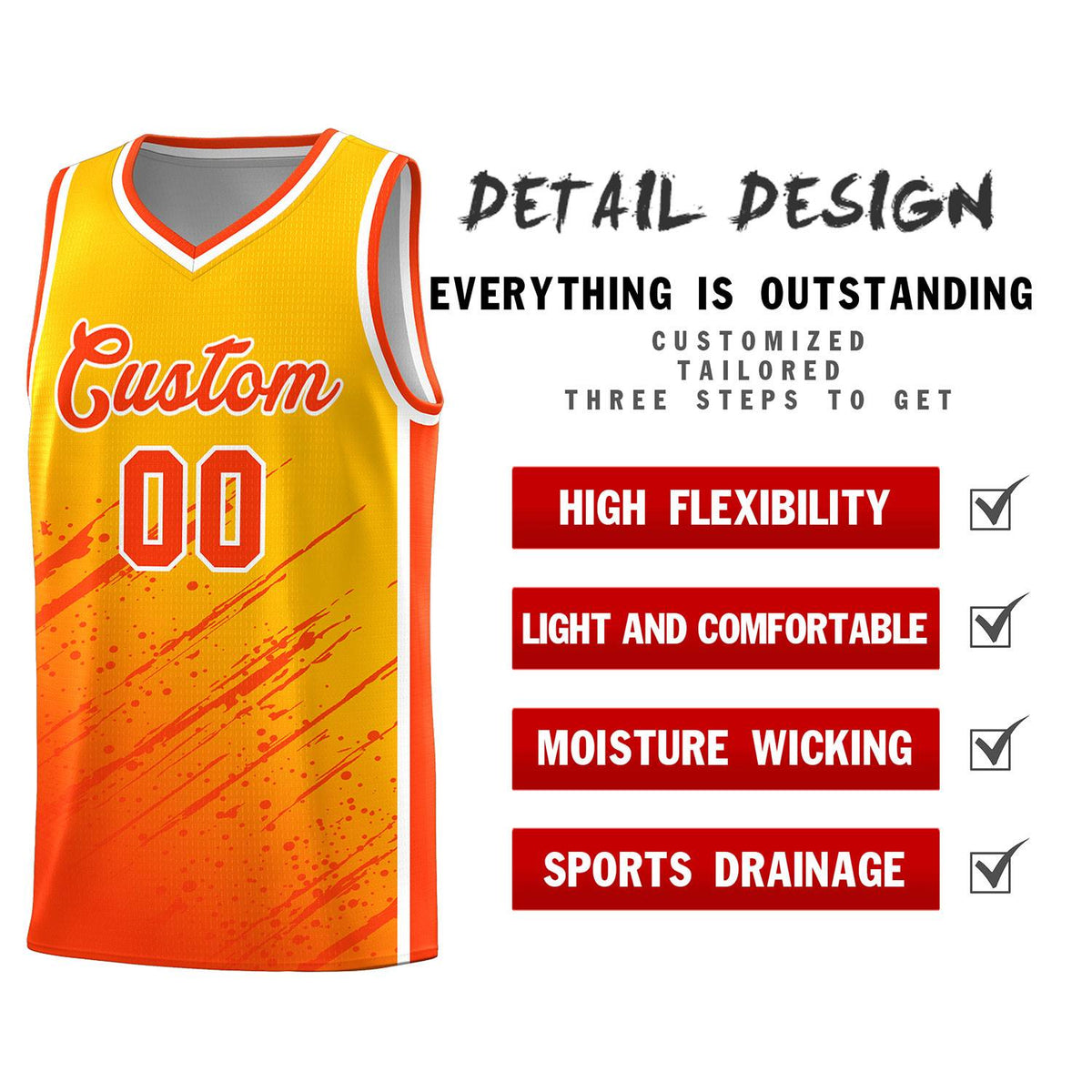 Custom Yellow Basketball Kits With Orange Paint Graffiti